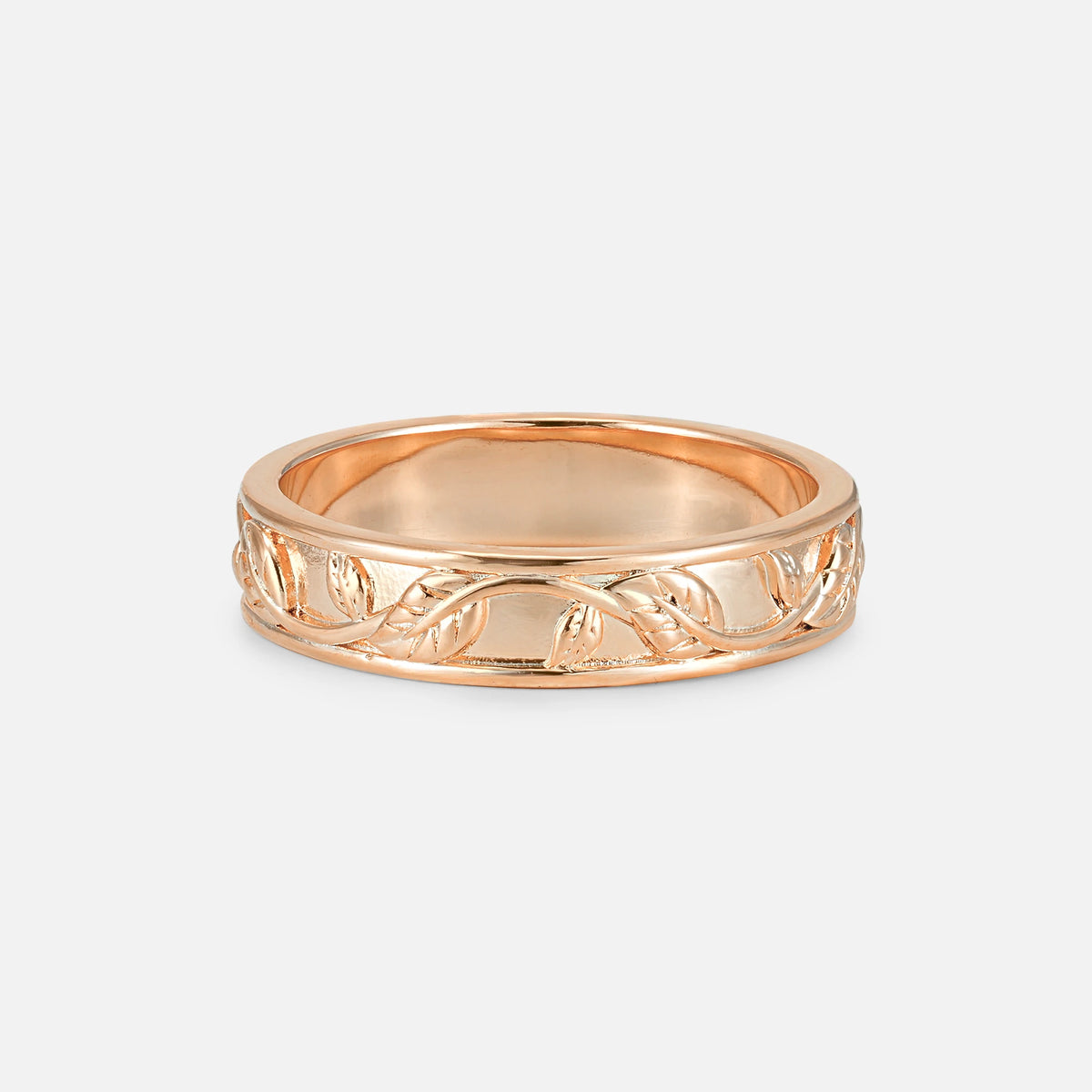 Vine Engraved Men’s Wedding Band with Leaf Pattern Detail - Additional view