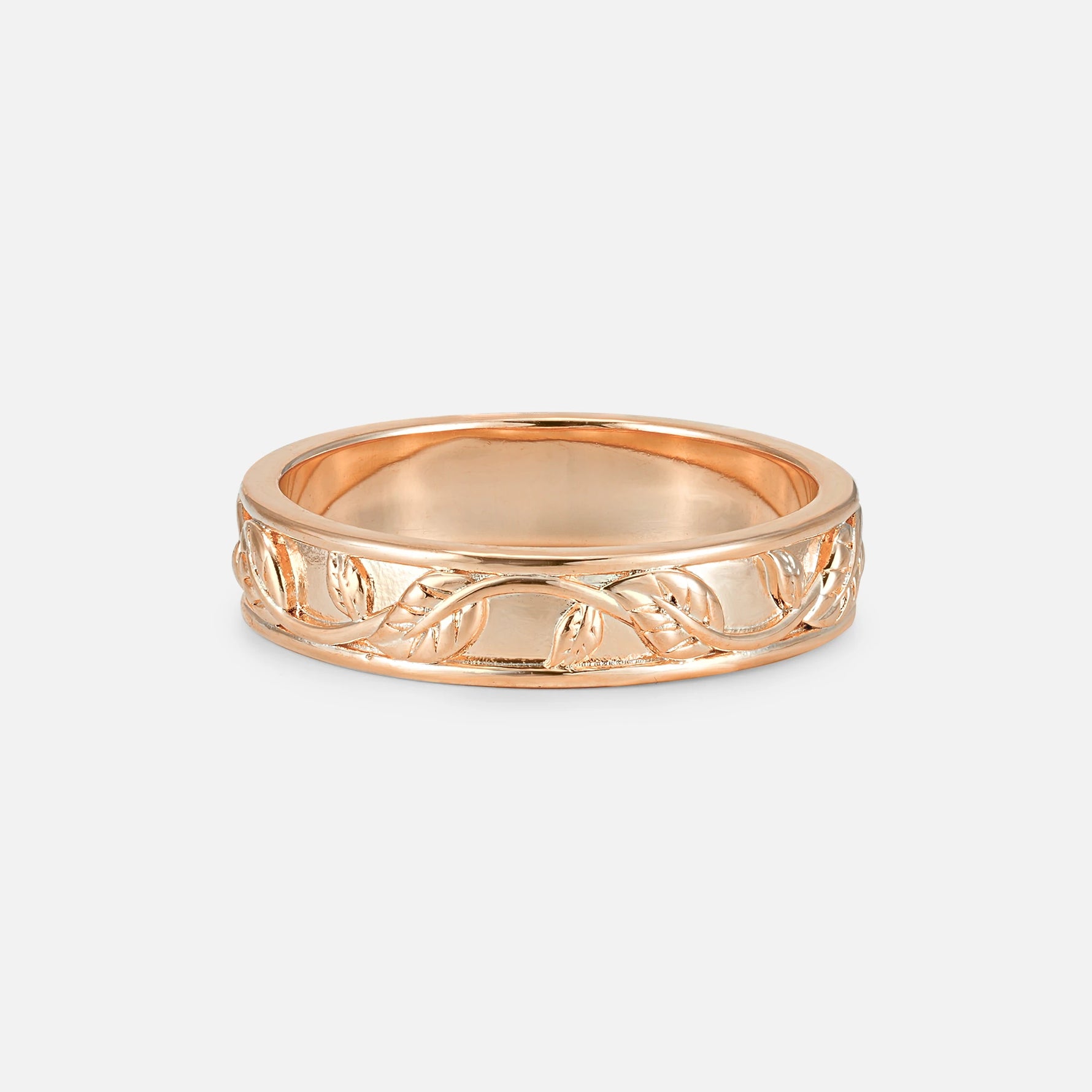 Vine Engraved Men’s Wedding Band with Leaf Pattern Detail - Additional view