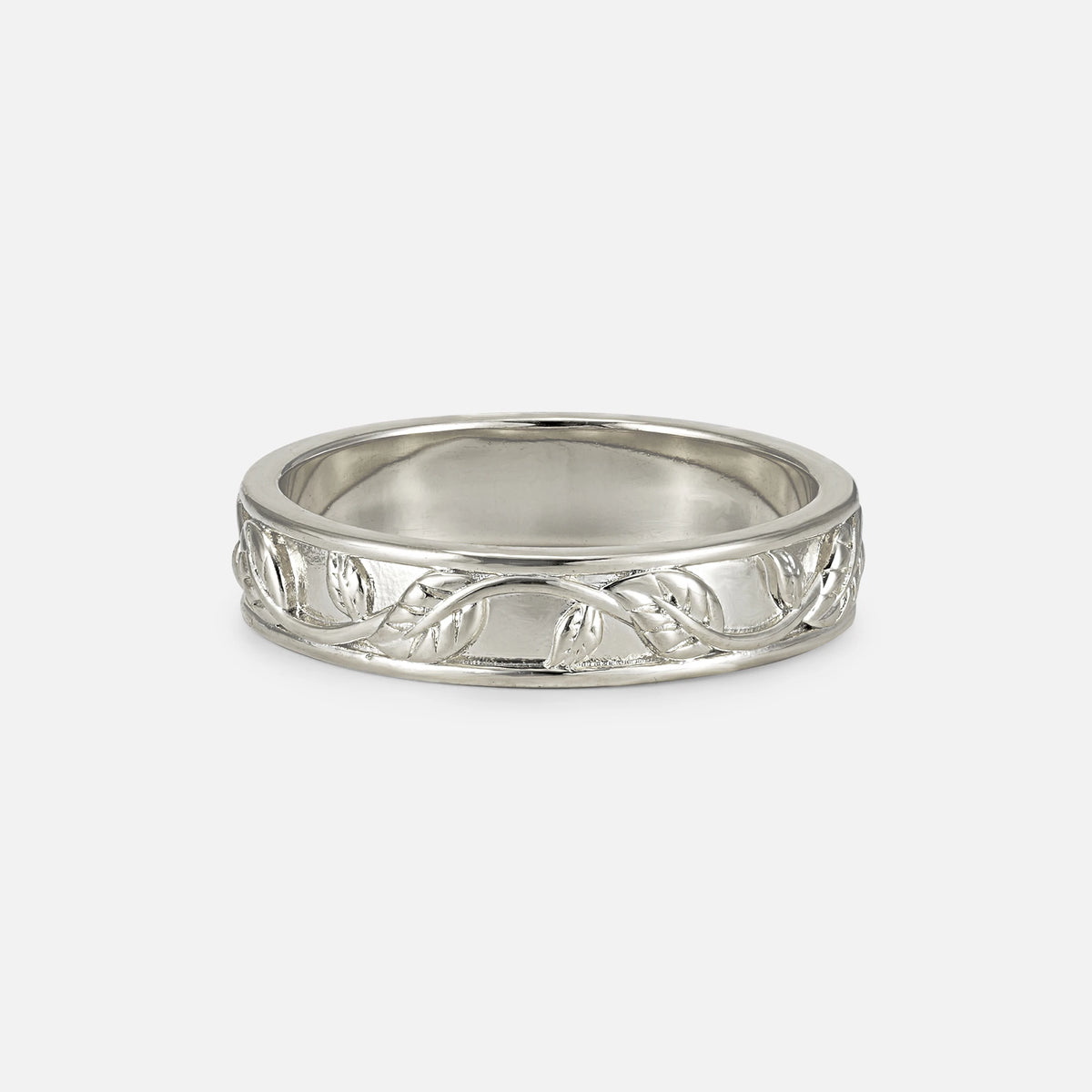 Vine Engraved Men’s Wedding Band with Leaf Pattern Detail - Additional view