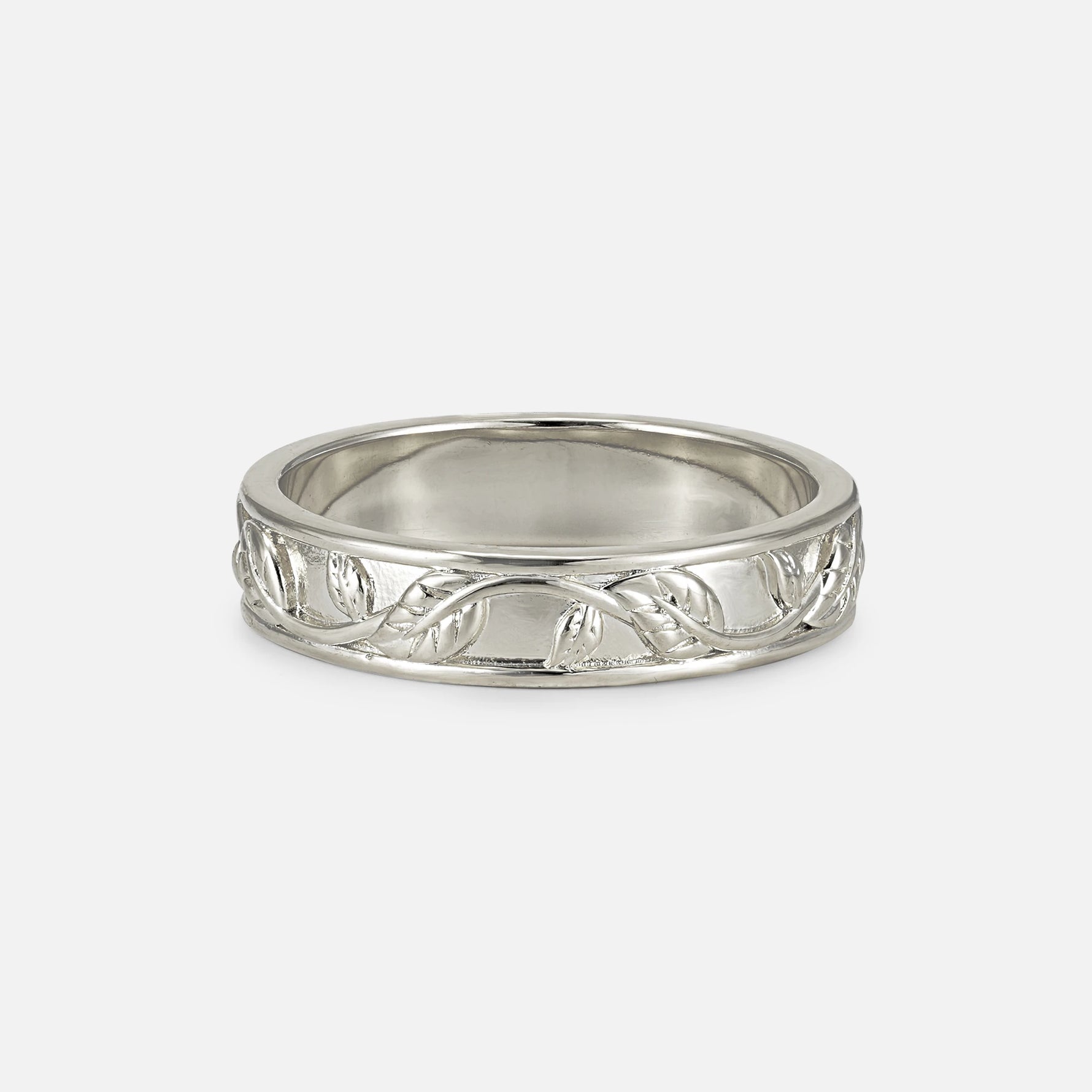 Vine Engraved Men’s Wedding Band with Leaf Pattern Detail - Additional view