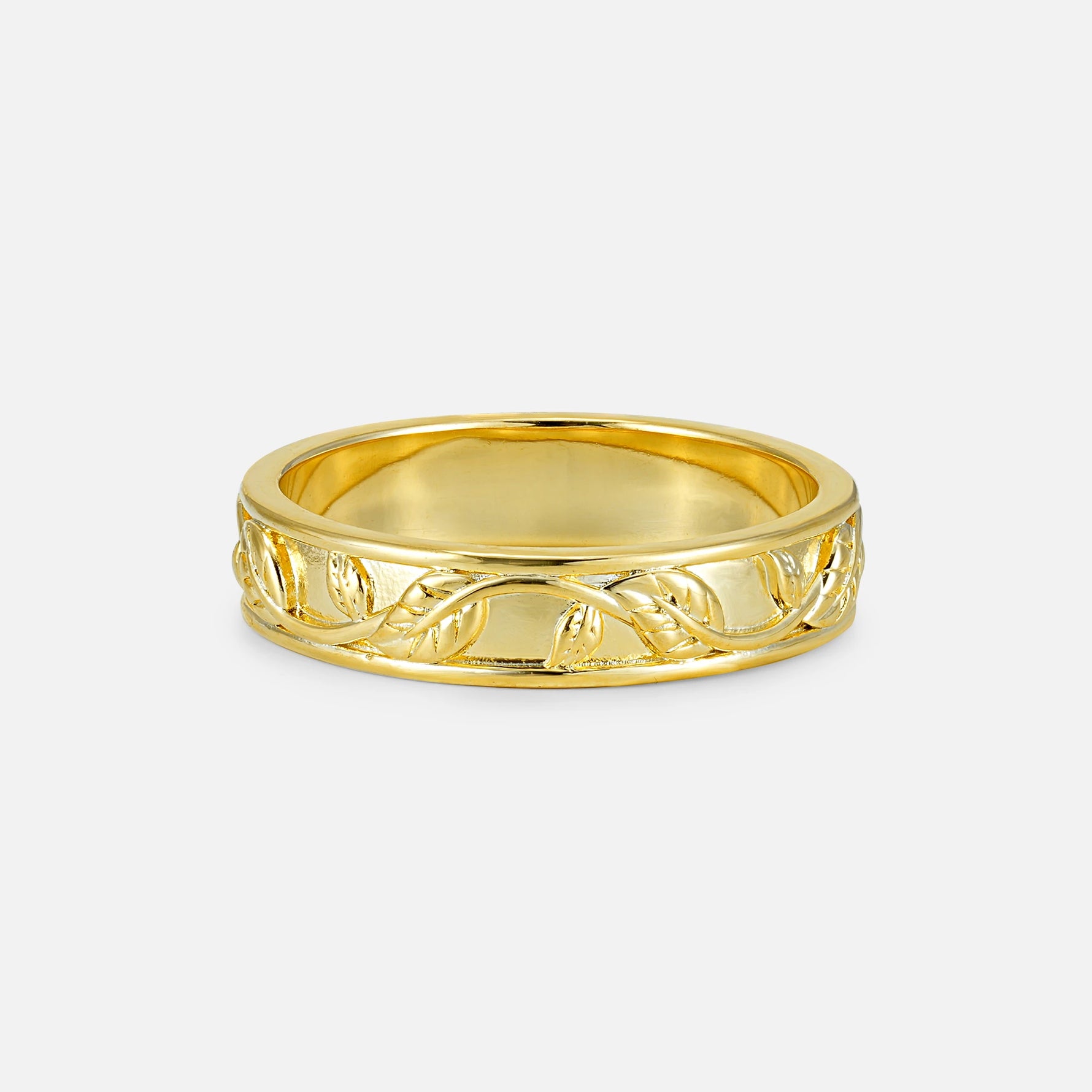 Vine Engraved Men’s Wedding Band with Leaf Pattern Detail - Additional view
