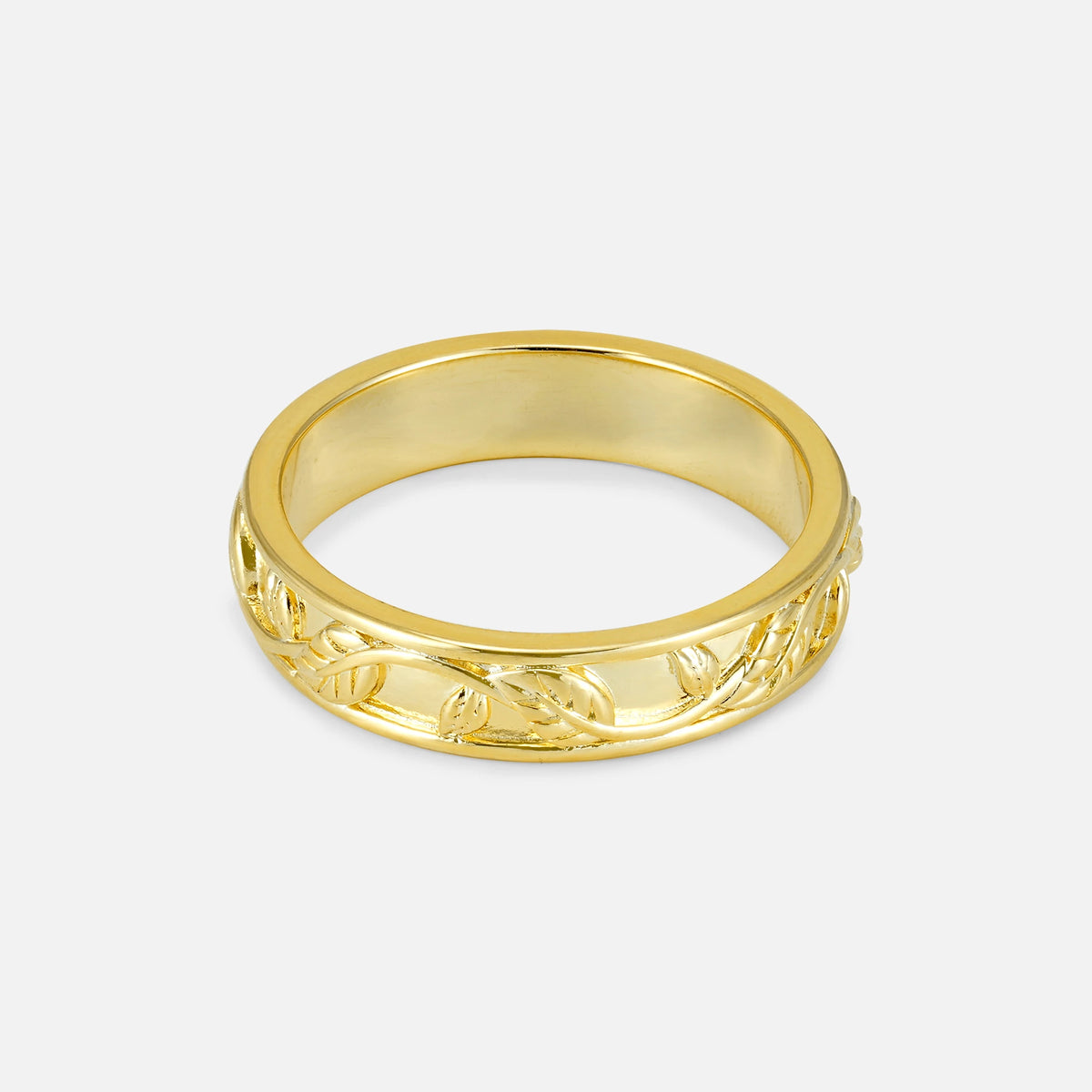 Vine Engraved Men’s Wedding Band with Leaf Pattern Detail - Additional view