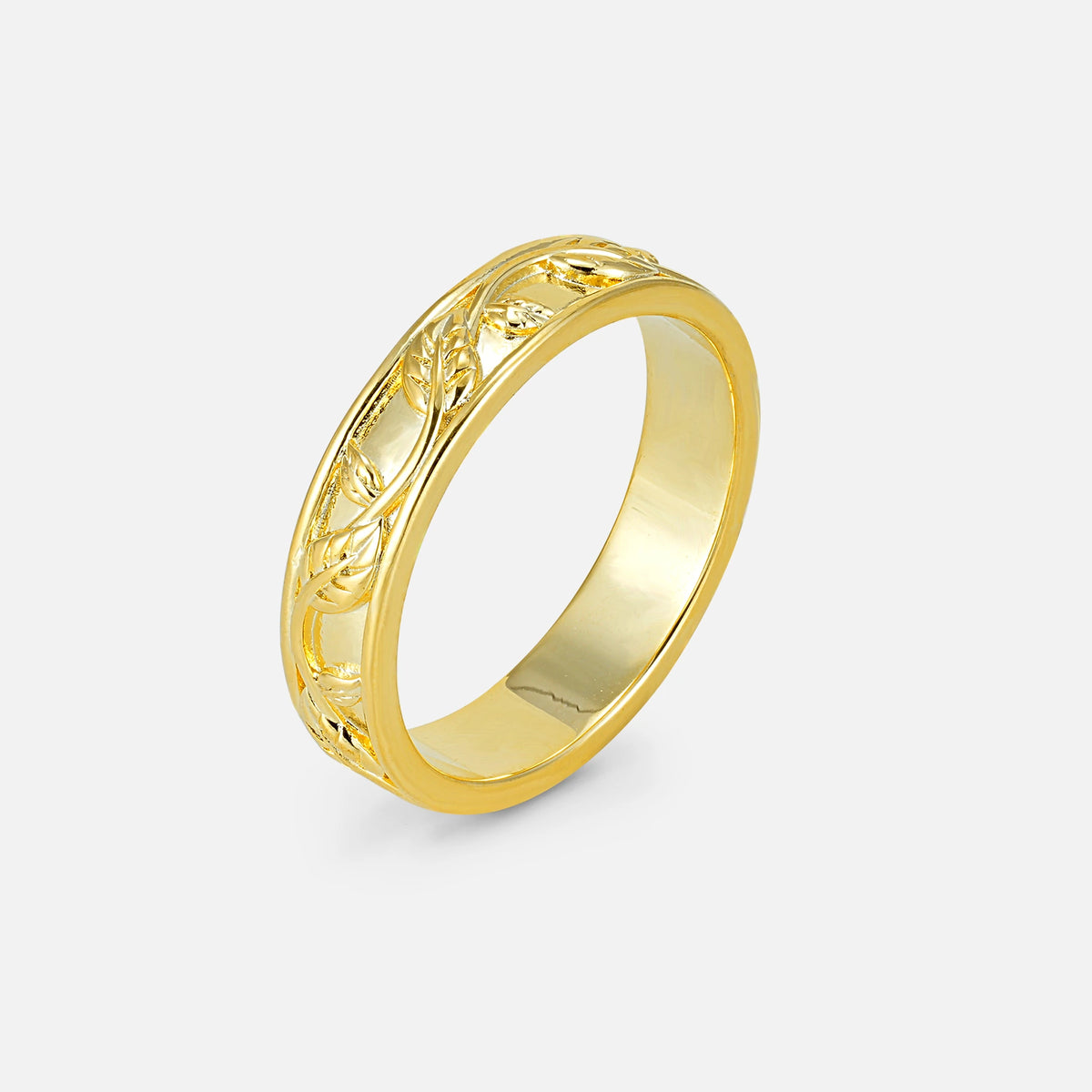 Vine Engraved Men’s Wedding Band with Leaf Pattern Detail - Additional view