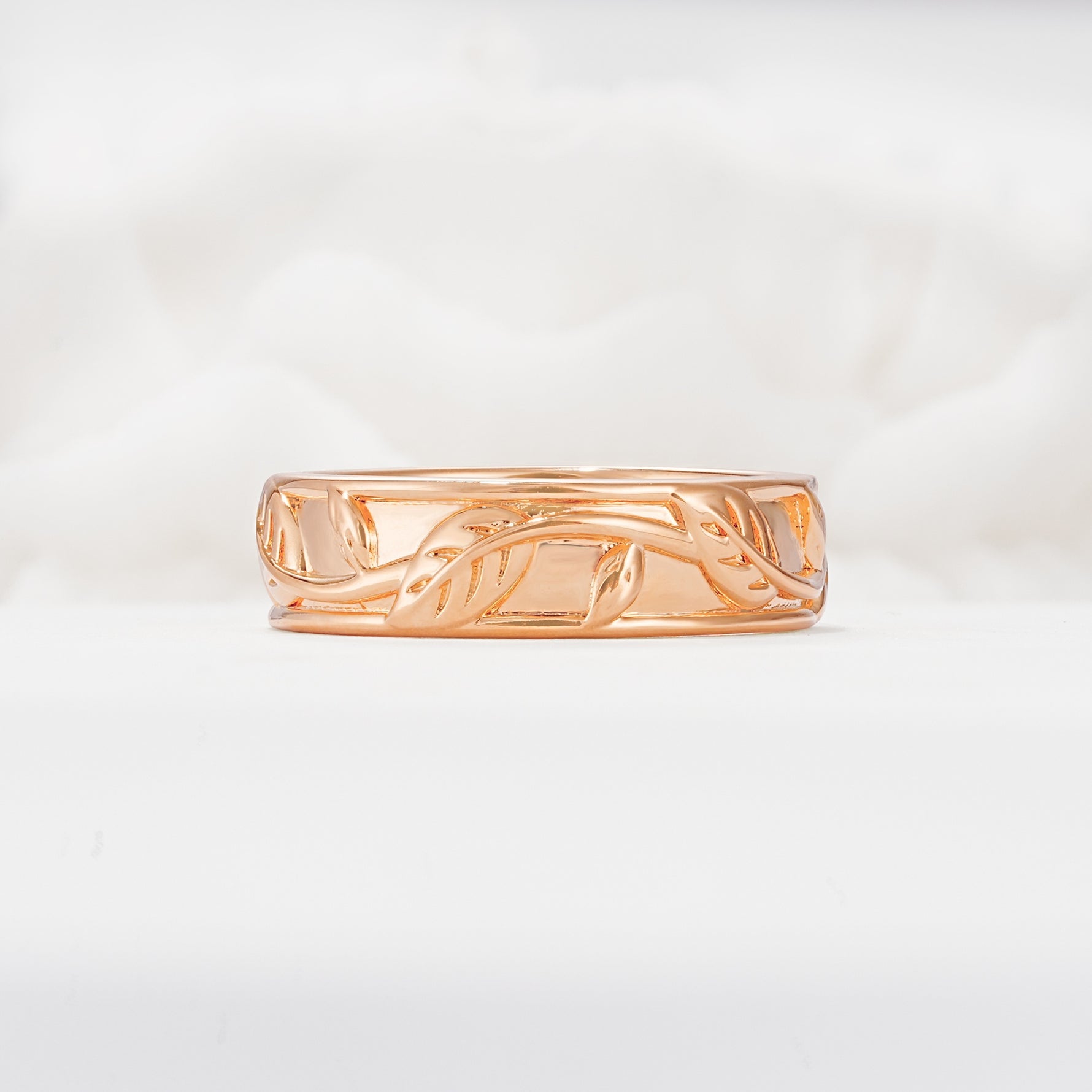 Minimalist Leaf Carved Solid Moissanite Wedding Band - Additional view