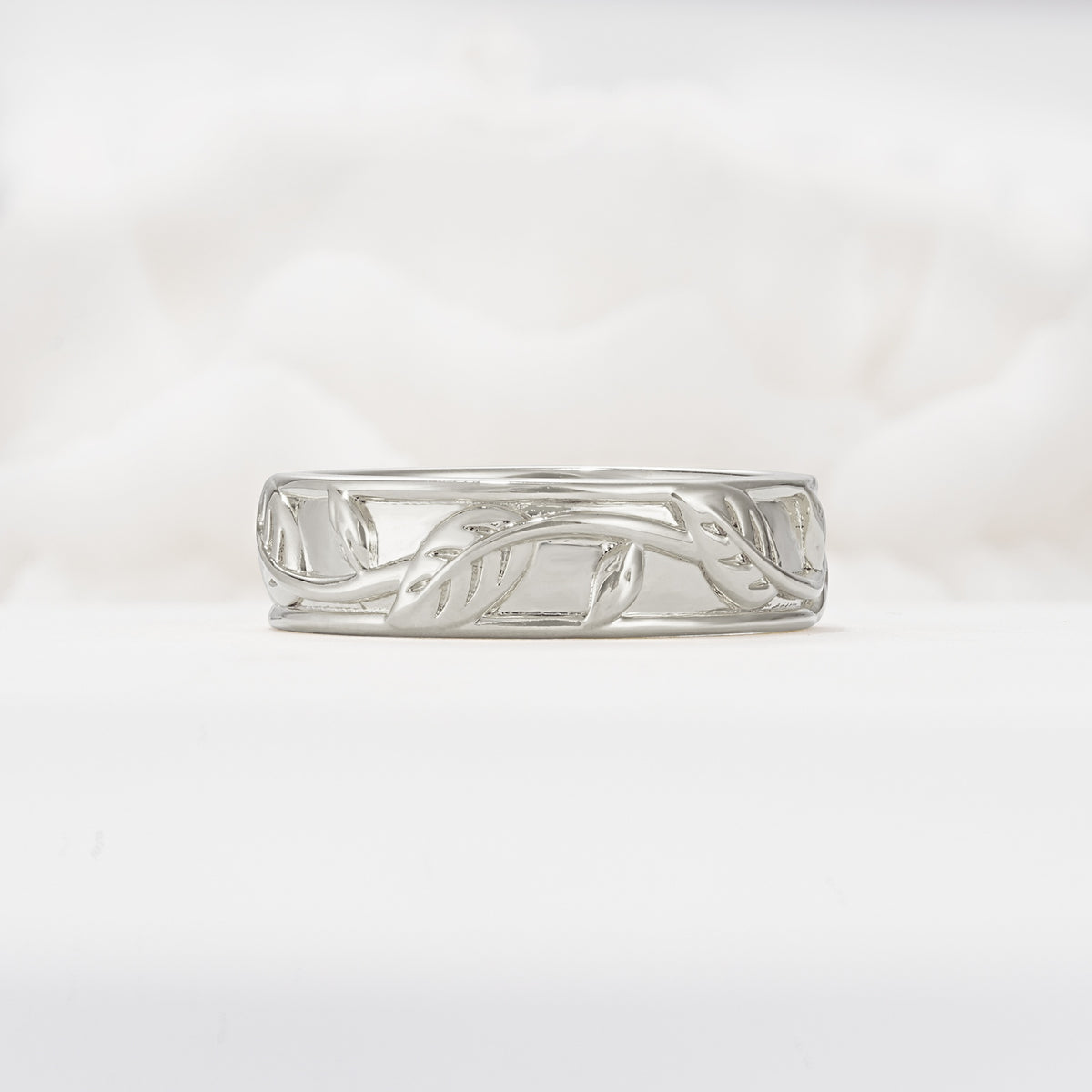Minimalist Leaf Carved Solid Moissanite Wedding Band - Additional view