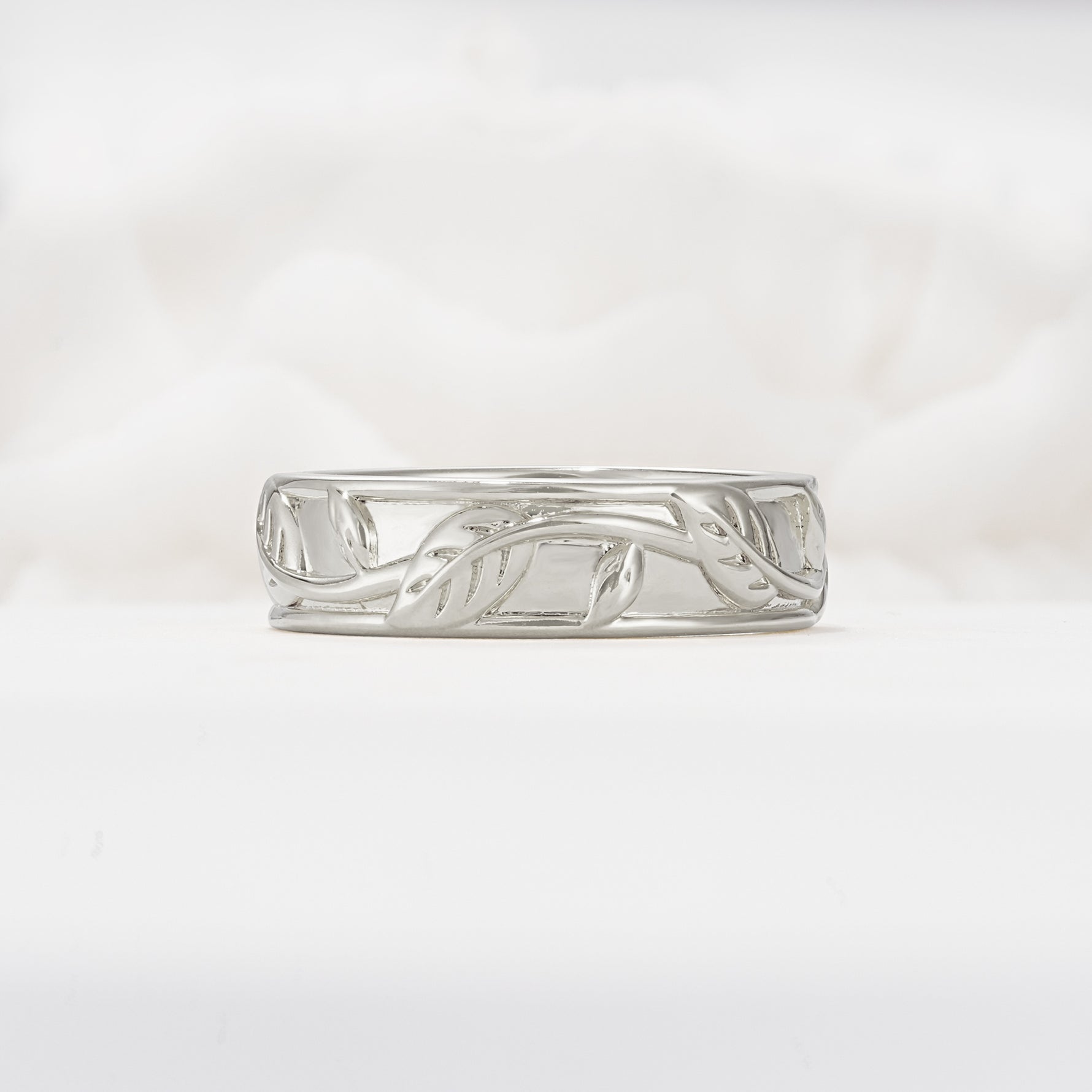 Minimalist Leaf Carved Solid Moissanite Wedding Band - Additional view