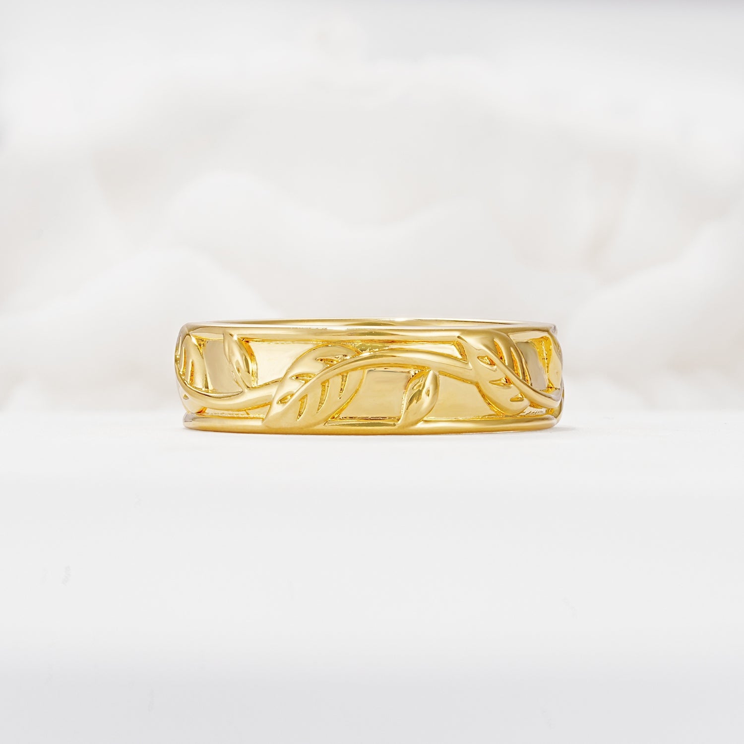 Minimalist Leaf Carved Solid Moissanite Wedding Band - Additional view