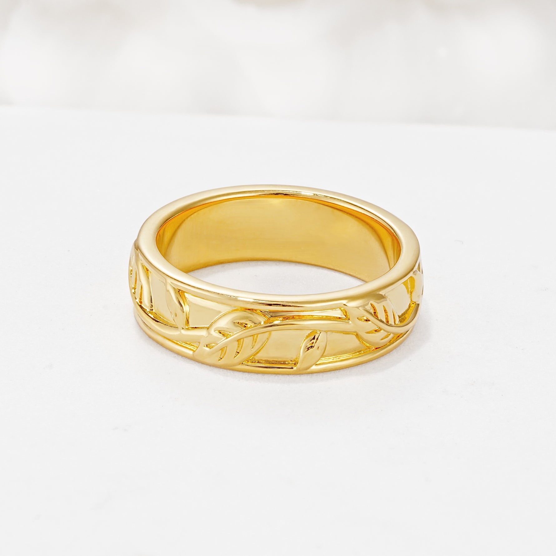 Minimalist Leaf Carved Solid Moissanite Wedding Band - Additional view