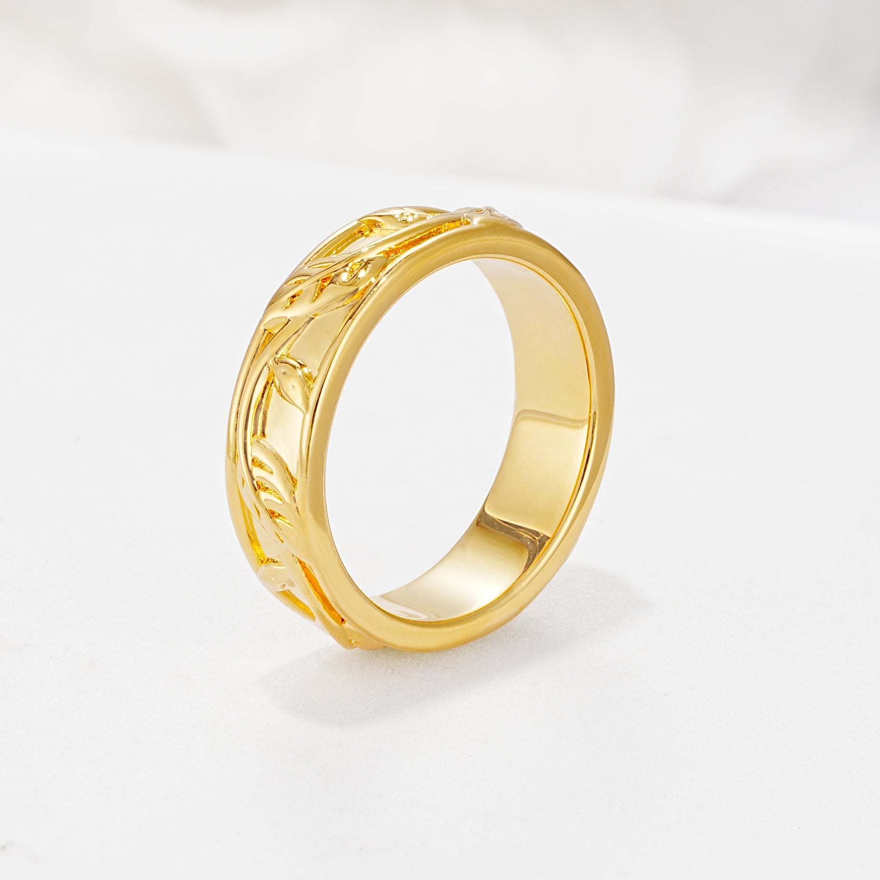 Minimalist Leaf Carved Solid Moissanite Wedding Band - Additional view