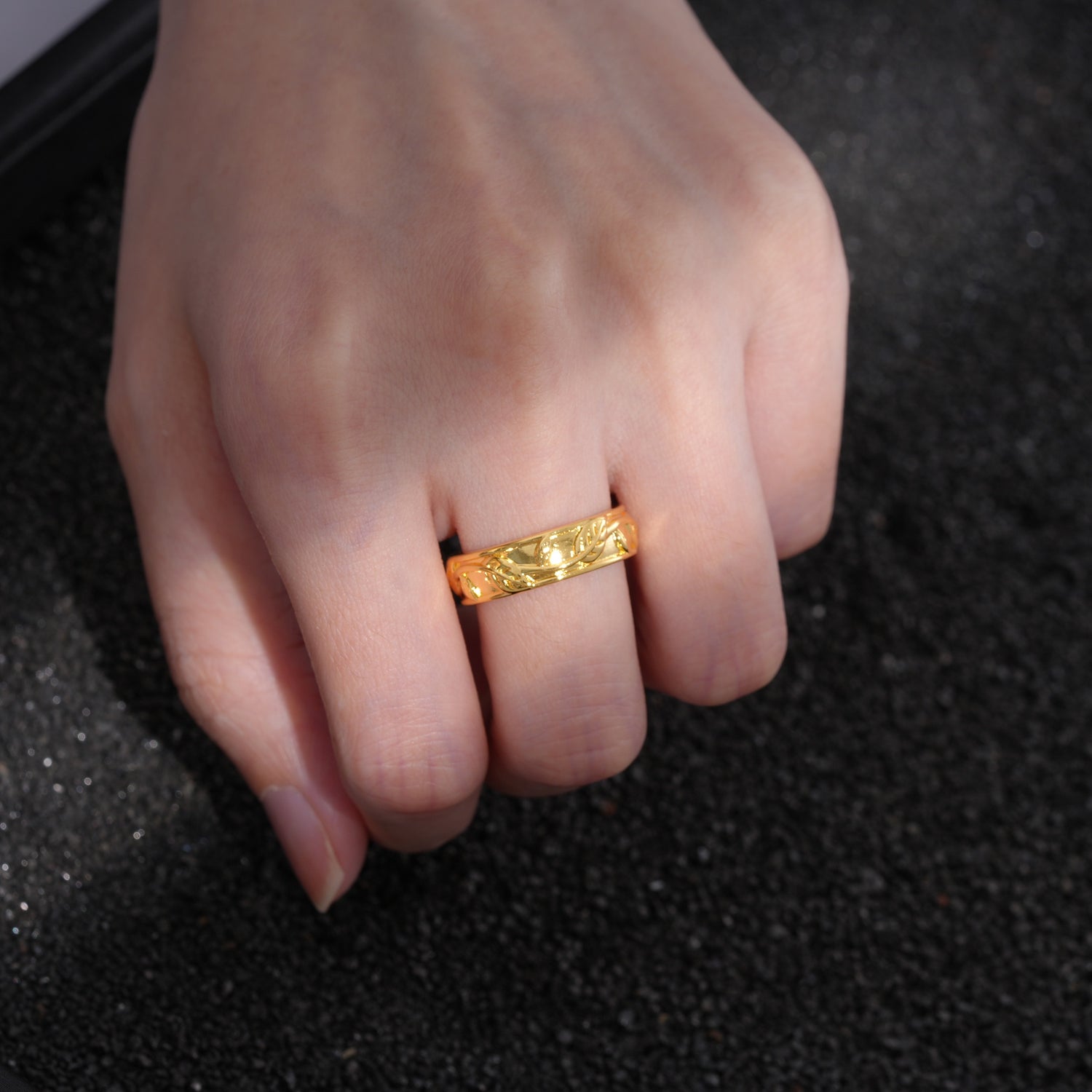 Minimalist Leaf Carved Solid Moissanite Wedding Band - Additional view