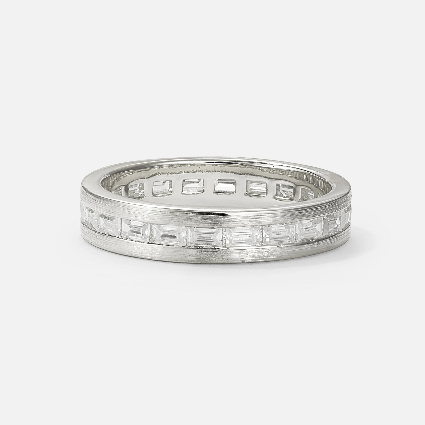 Baguette Cut Moissanite Men’s Wedding Band with Brushed Finish - Additional view