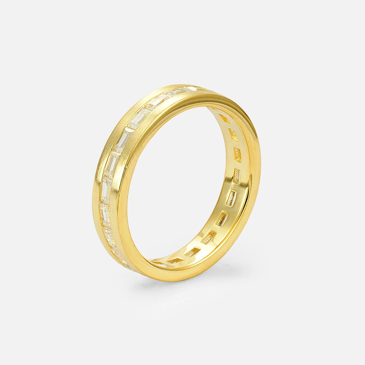 Baguette Cut Moissanite Men’s Wedding Band with Brushed Finish - Additional view