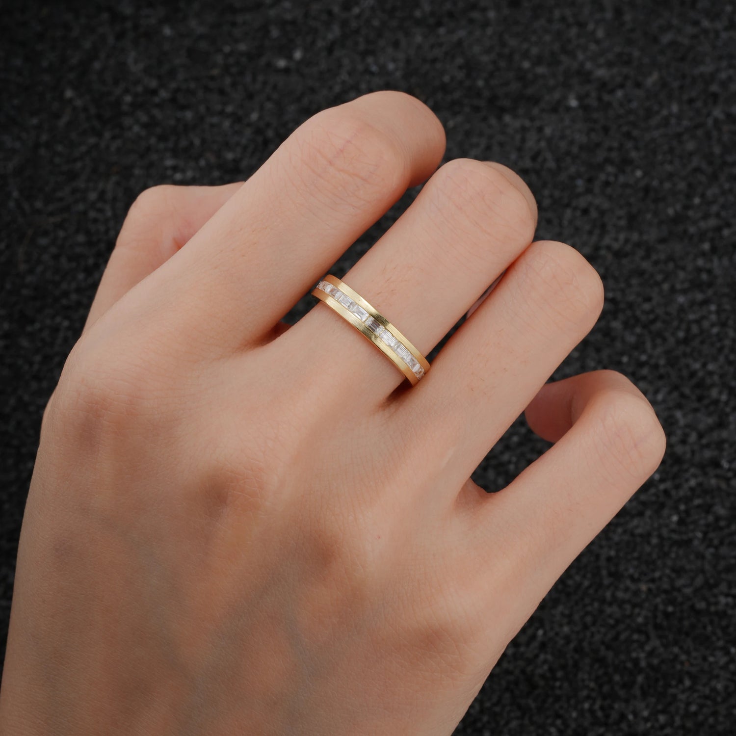 Baguette Cut Moissanite Men’s Wedding Band with Brushed Finish - Additional view