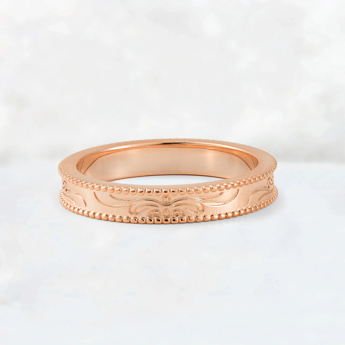 Vintage Milgrain Wedding Band with Floral Scroll Engraving - Additional view
