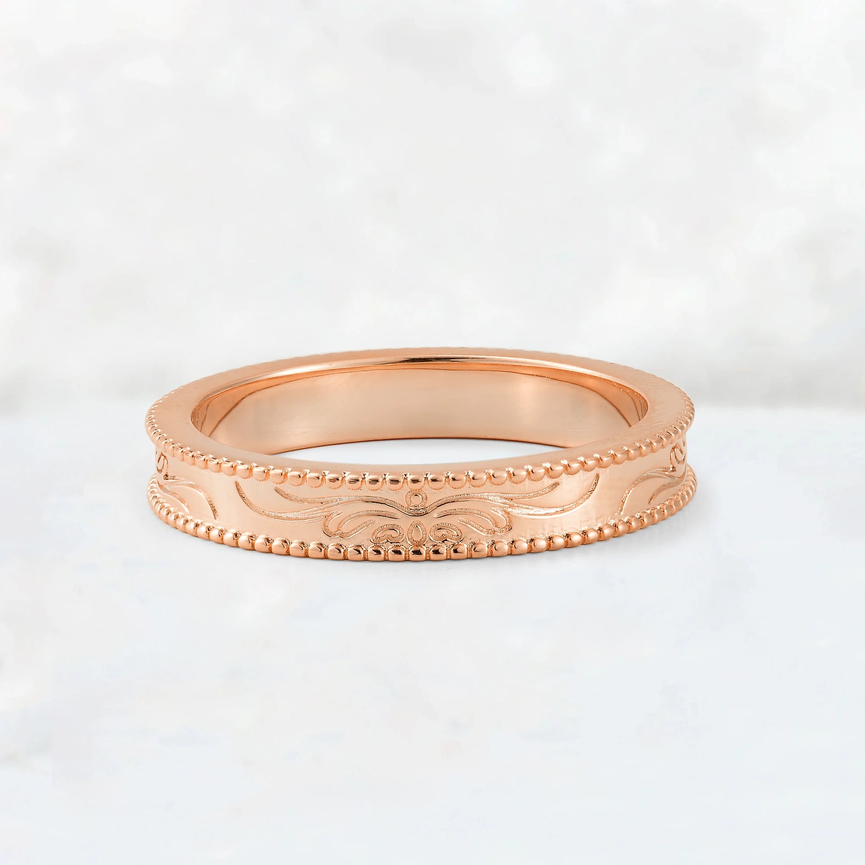 Vintage Milgrain Wedding Band with Floral Scroll Engraving - Additional view