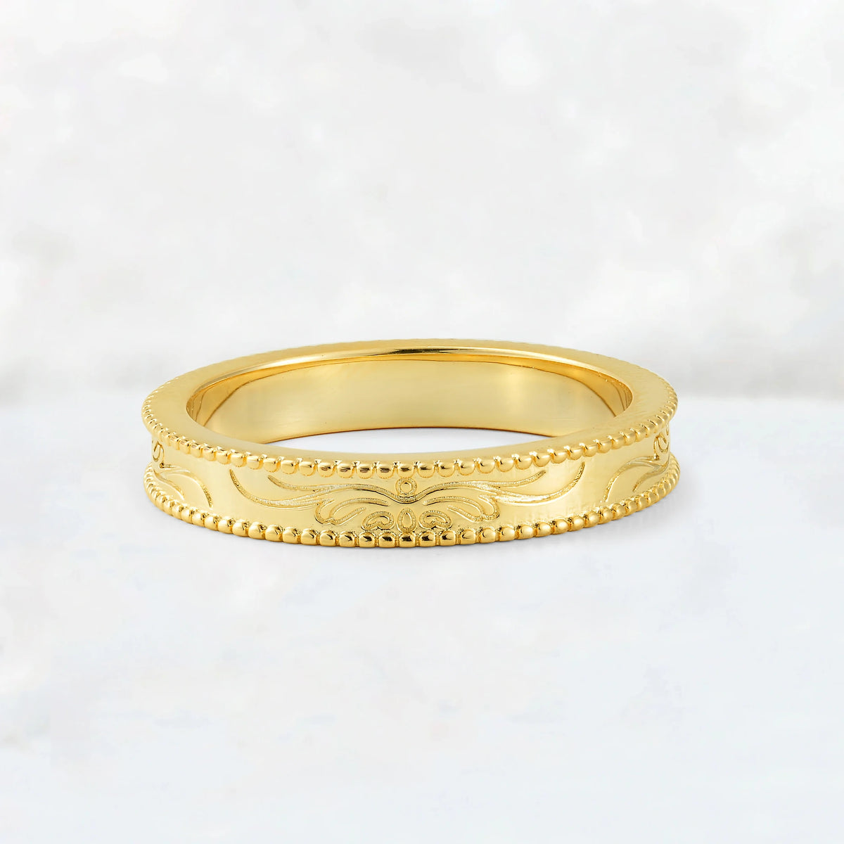 Vintage Milgrain Wedding Band with Floral Scroll Engraving - Additional view
