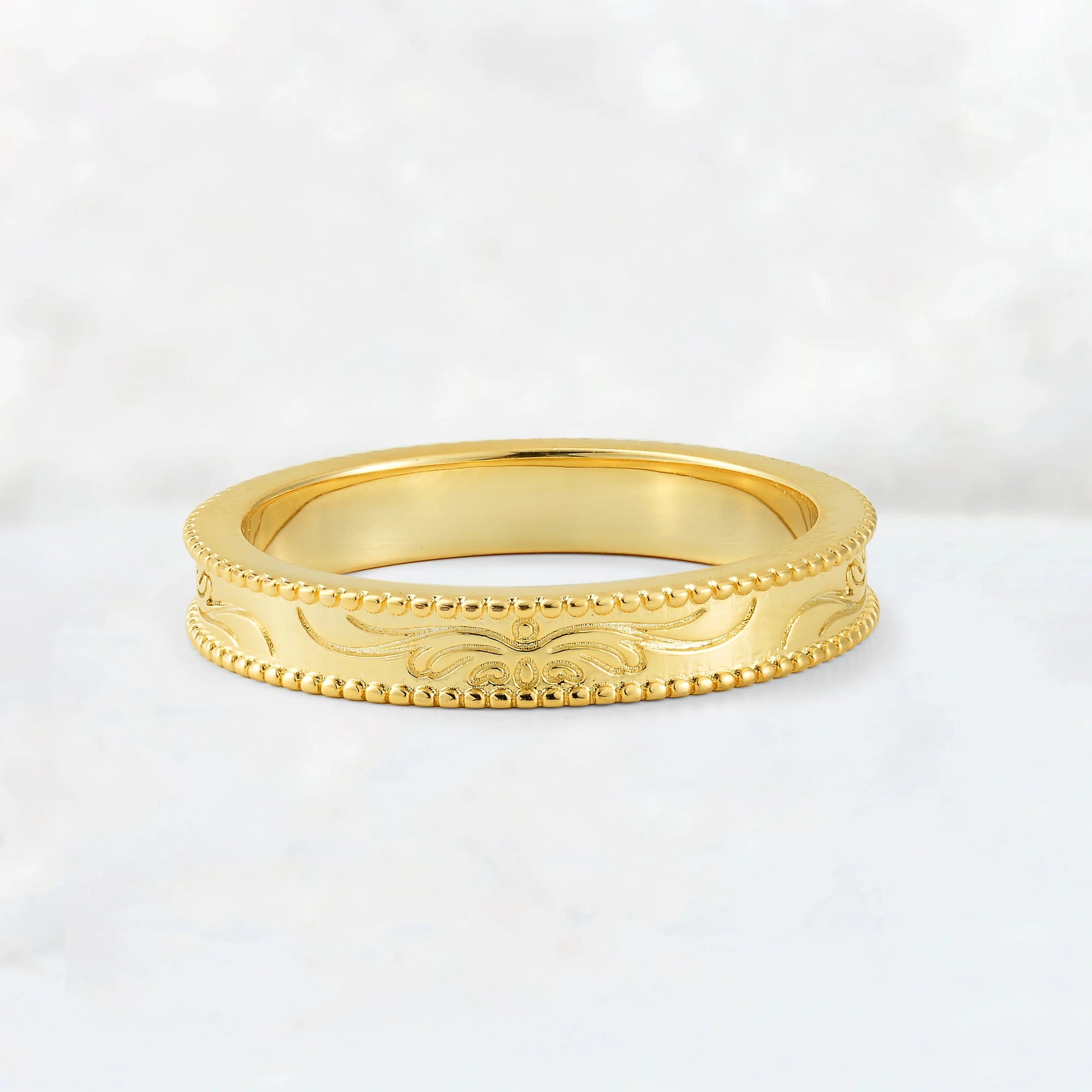 Vintage Milgrain Wedding Band with Floral Scroll Engraving - Additional view