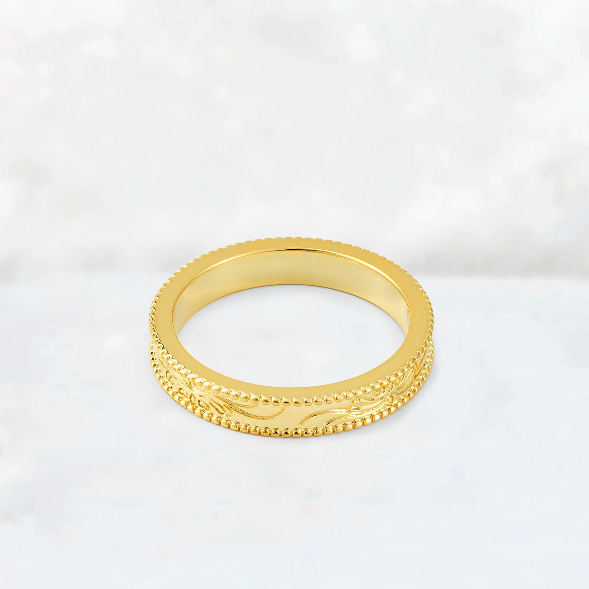 Vintage Milgrain Wedding Band with Floral Scroll Engraving - Additional view