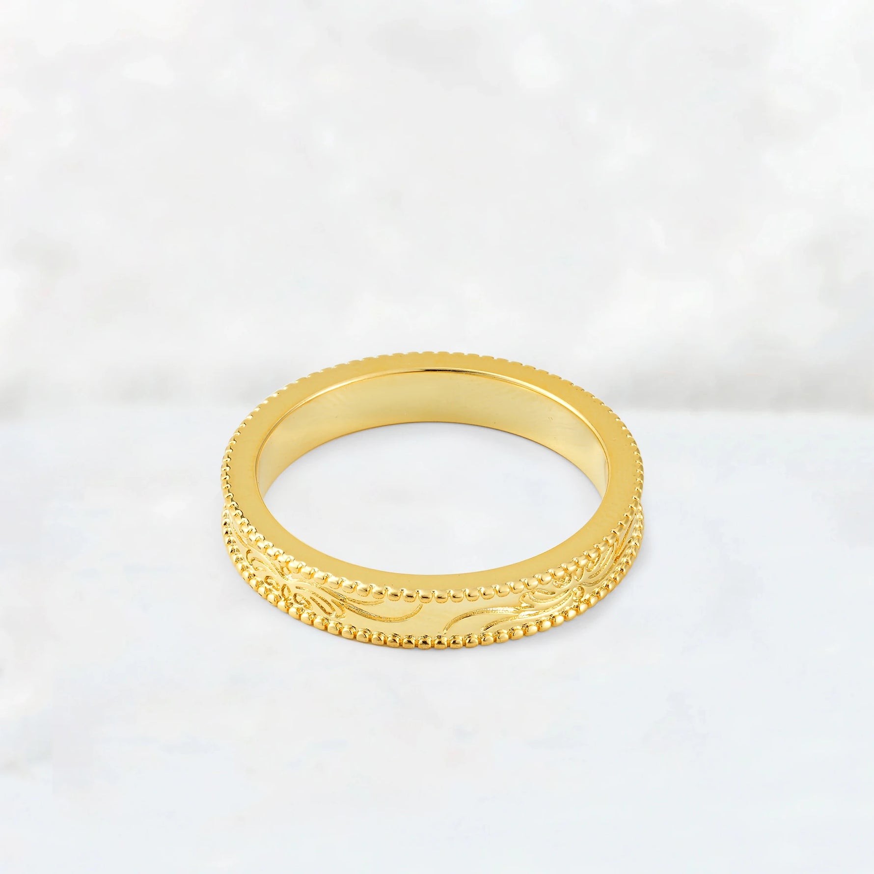 Vintage Milgrain Wedding Band with Floral Scroll Engraving - Additional view