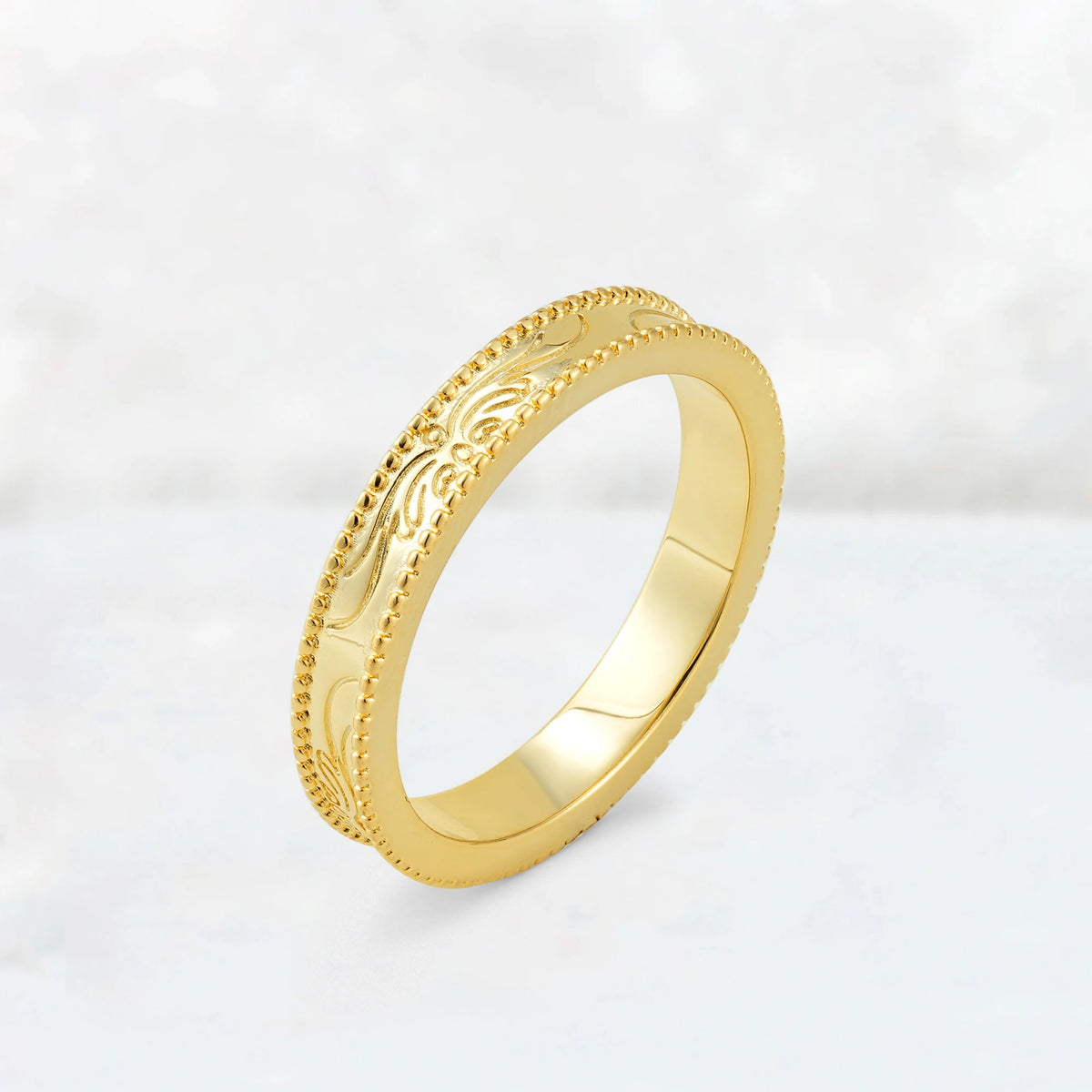 Vintage Milgrain Wedding Band with Floral Scroll Engraving - Additional view