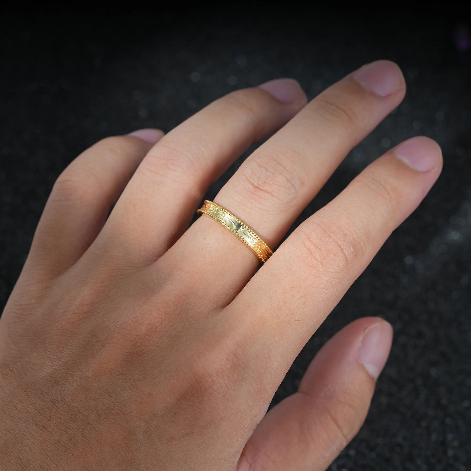 Vintage Milgrain Wedding Band with Floral Scroll Engraving - Additional view