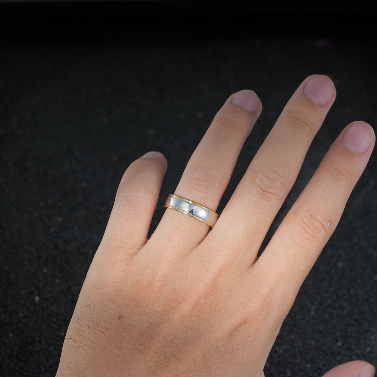Classic Wide Men’s Wedding Band with Raised Edge Detail - Additional view