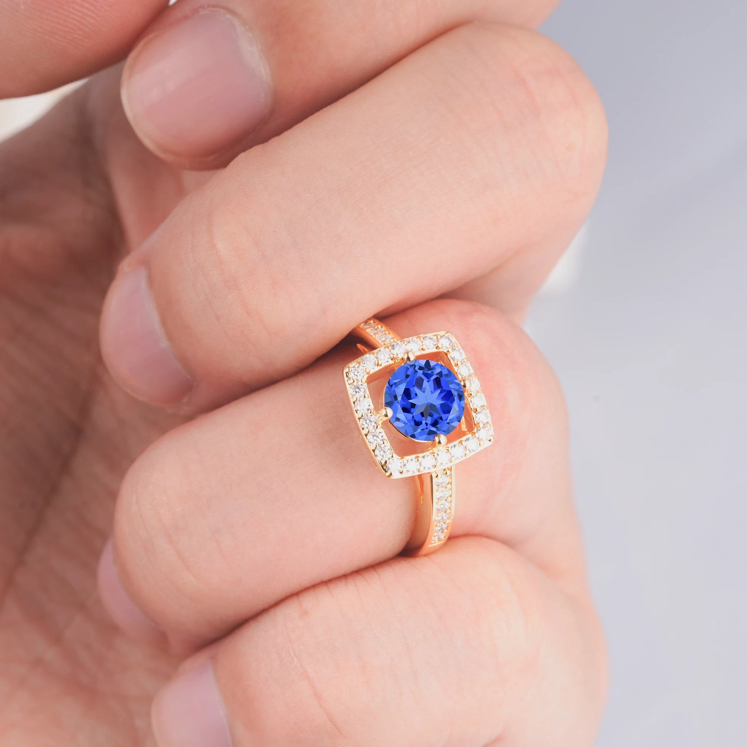 Elegant Halo Sapphire Ring with Round Cut - Ideal Anniversary Gift