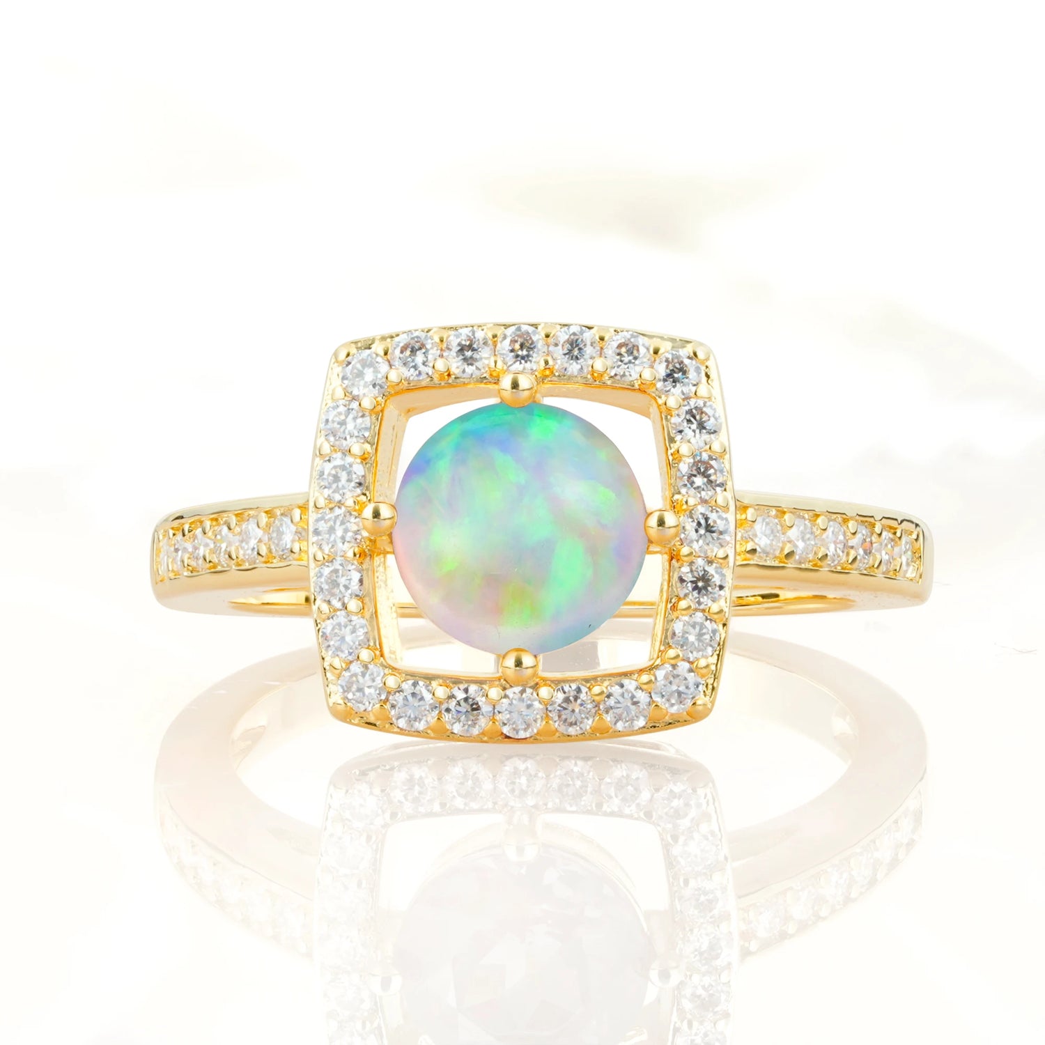 Elegant Halo Opal Ring with Round Cut - Ideal Anniversary Gift