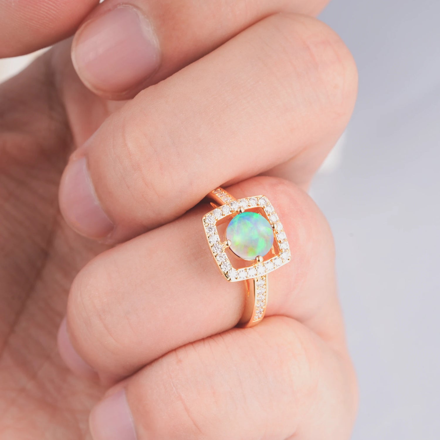 Elegant Halo Opal Ring with Round Cut - Ideal Anniversary Gift
