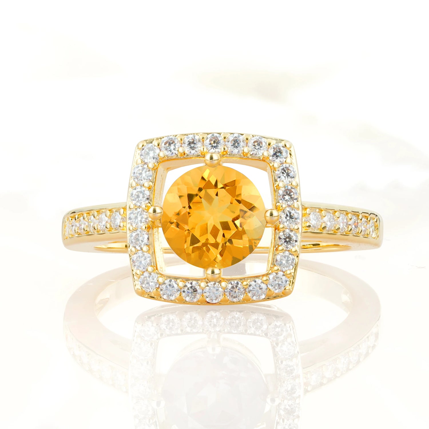 Elegant Halo Citrine Ring with Round Cut - Ideal Anniversary Gift