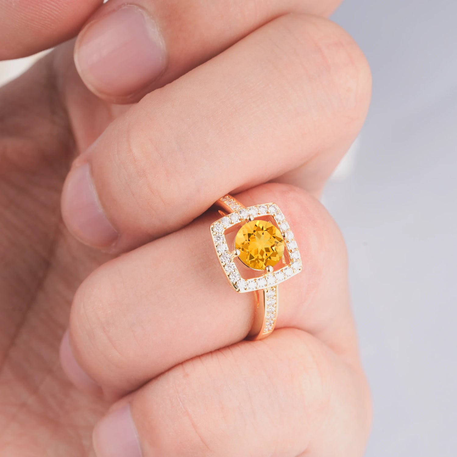 Elegant Halo Citrine Ring with Round Cut - Ideal Anniversary Gift