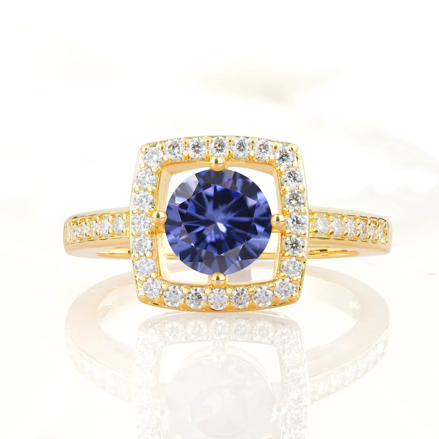 Elegant Halo Tanzanite Ring with Round Cut - Ideal Anniversary Gift