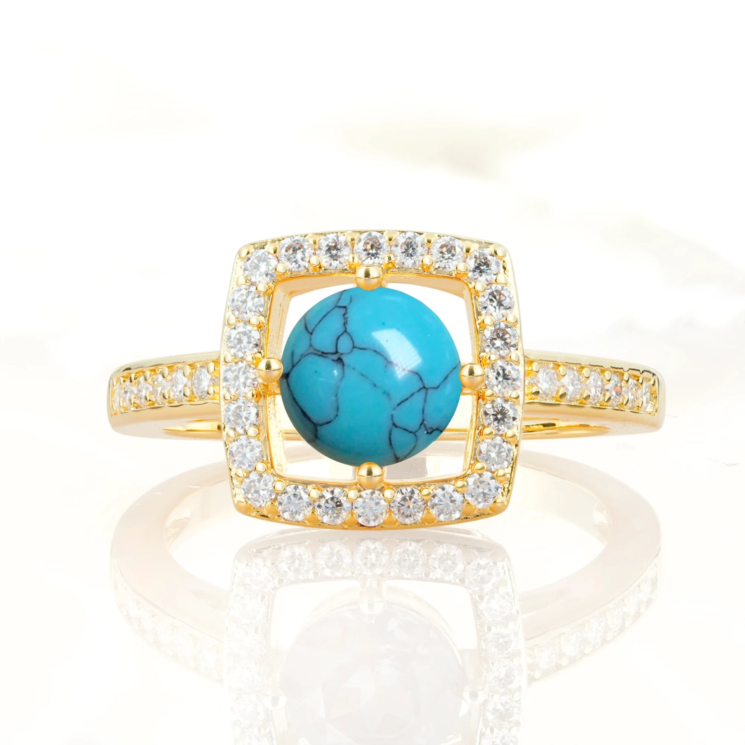 Elegant Halo Turquoise Ring with Round Cut - Ideal Anniversary Gift