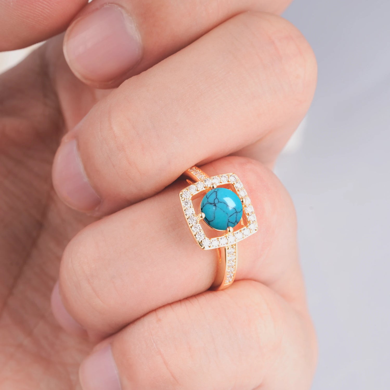 Elegant Halo Turquoise Ring with Round Cut - Ideal Anniversary Gift