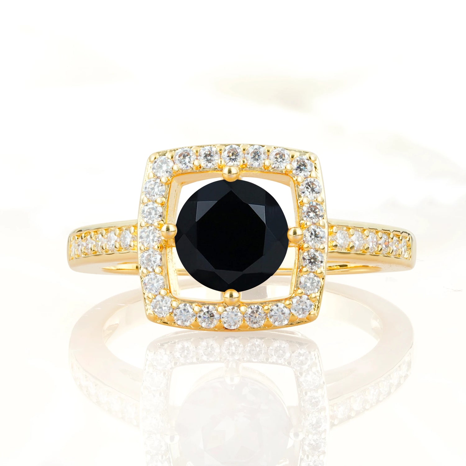 Elegant Halo Black Onyx Ring with Round Cut - Ideal Anniversary Gift