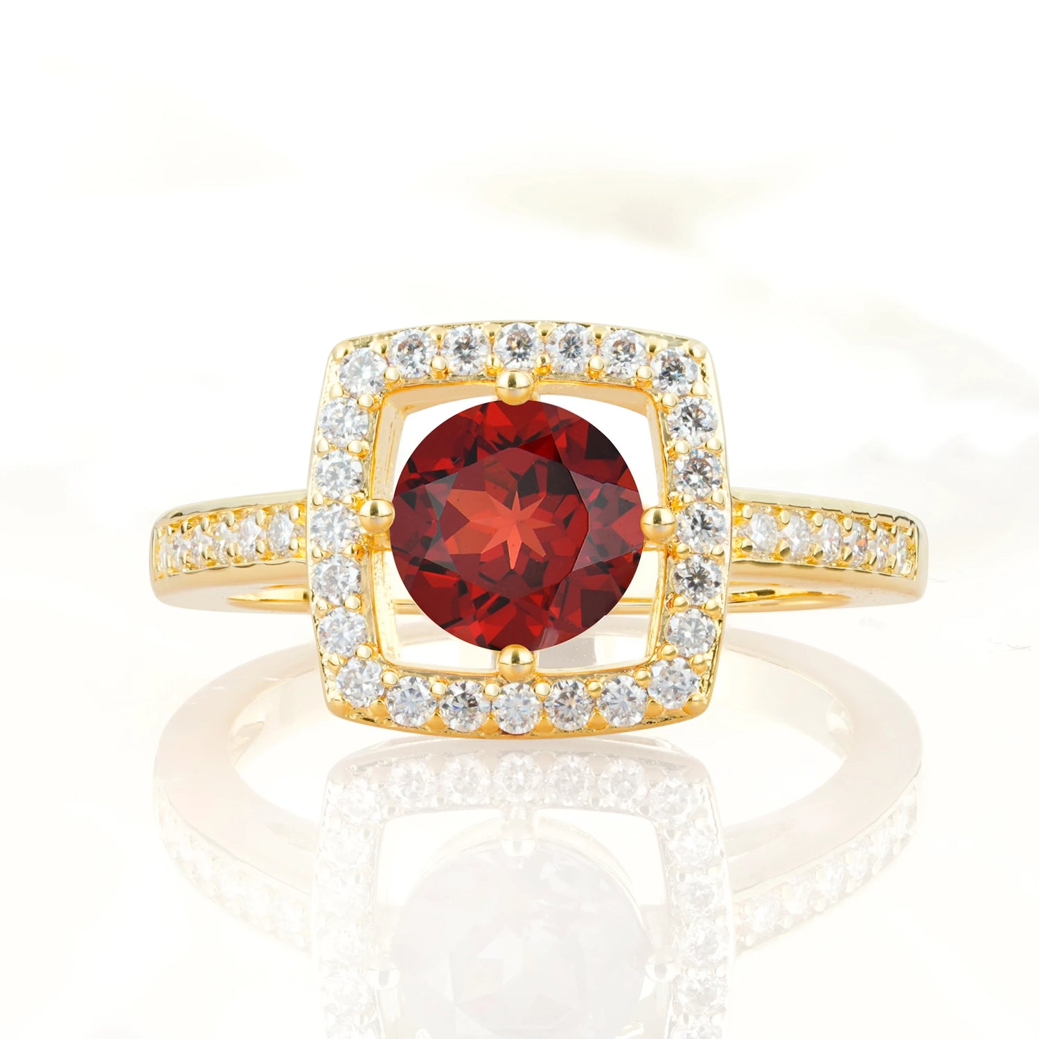 Elegant Halo Garnet Ring with Round Cut - Ideal Anniversary Gift