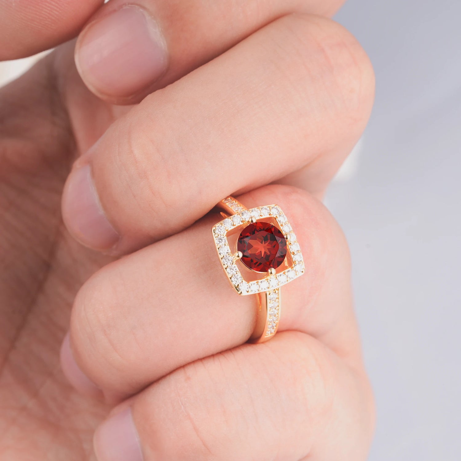 Elegant Halo Garnet Ring with Round Cut - Ideal Anniversary Gift