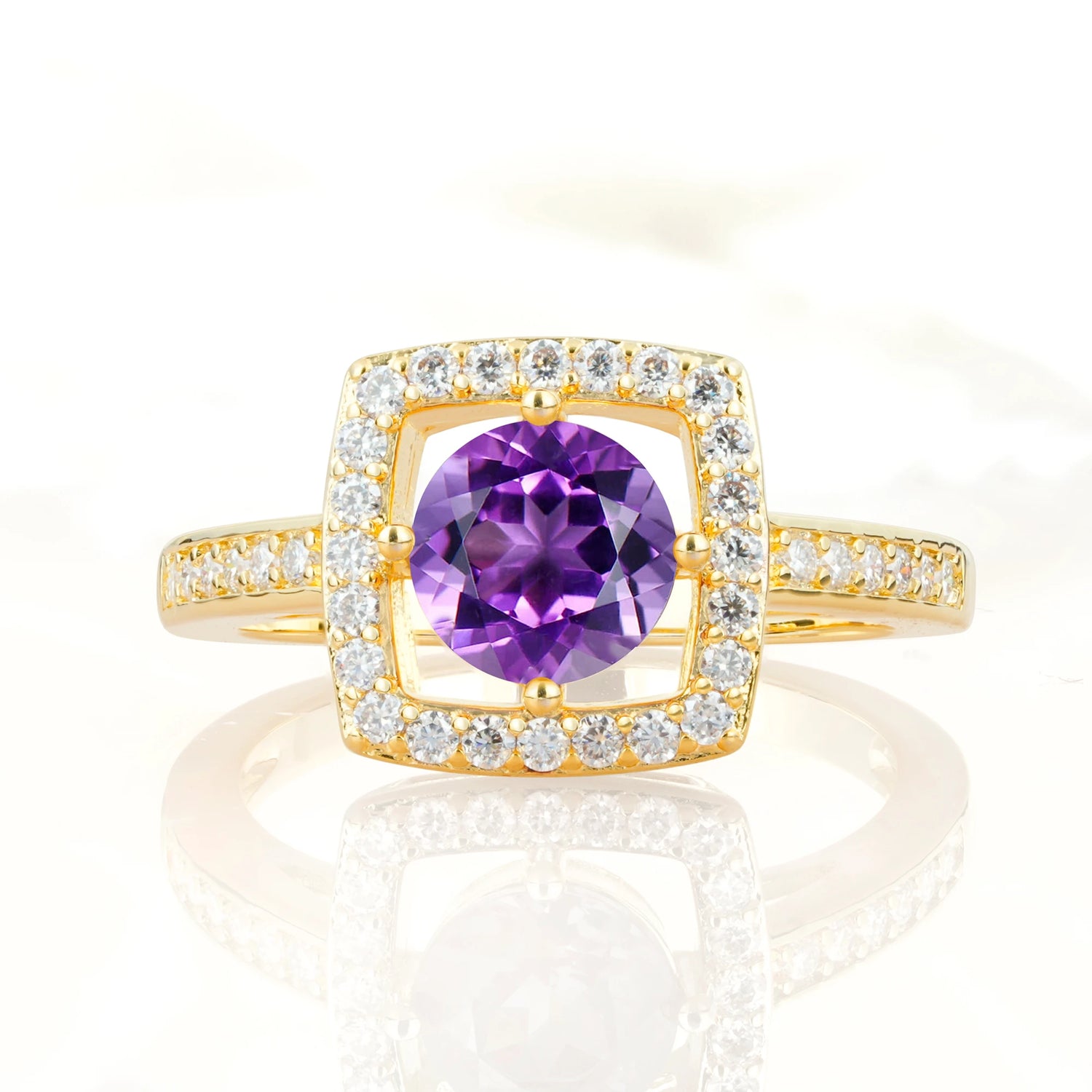 Elegant Halo Amethyst Ring with Round Cut - Ideal Anniversary Gift