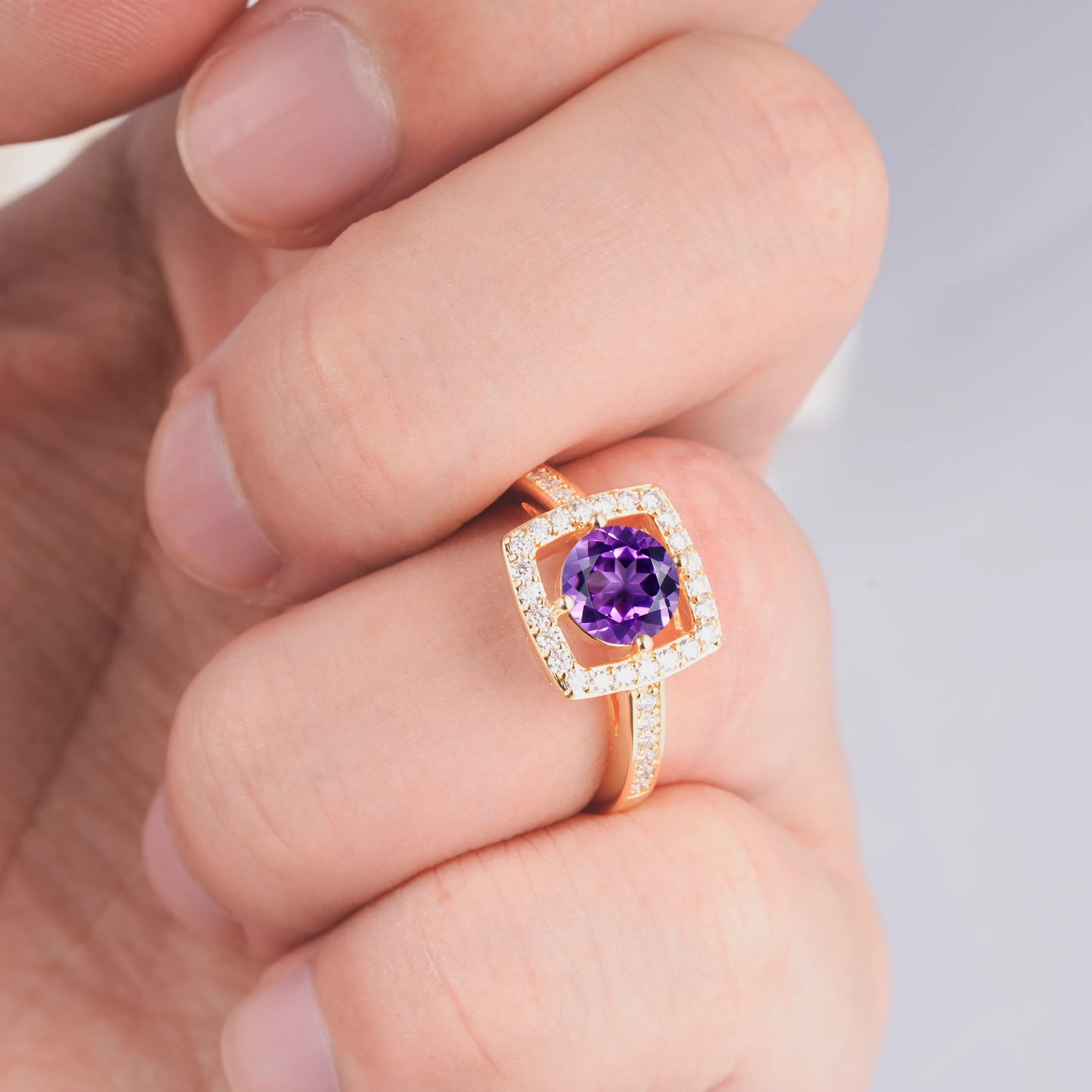Elegant Halo Amethyst Ring with Round Cut - Ideal Anniversary Gift