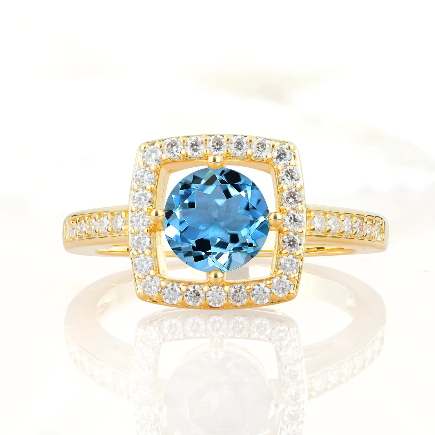 Elegant Halo Aquamarine Ring with Round Cut - Ideal Anniversary Gift