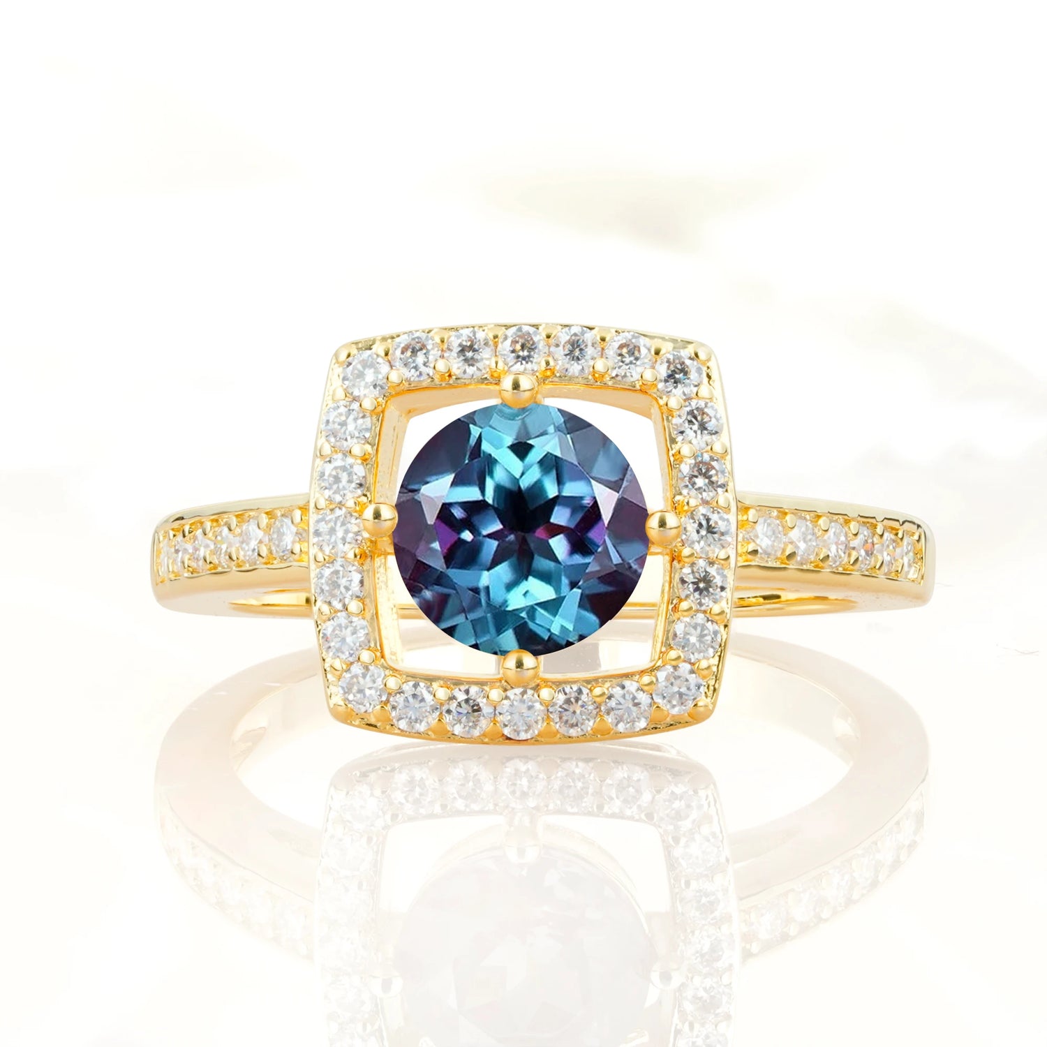 Elegant Halo Alexandrite Ring with Round Cut - Ideal Anniversary Gift