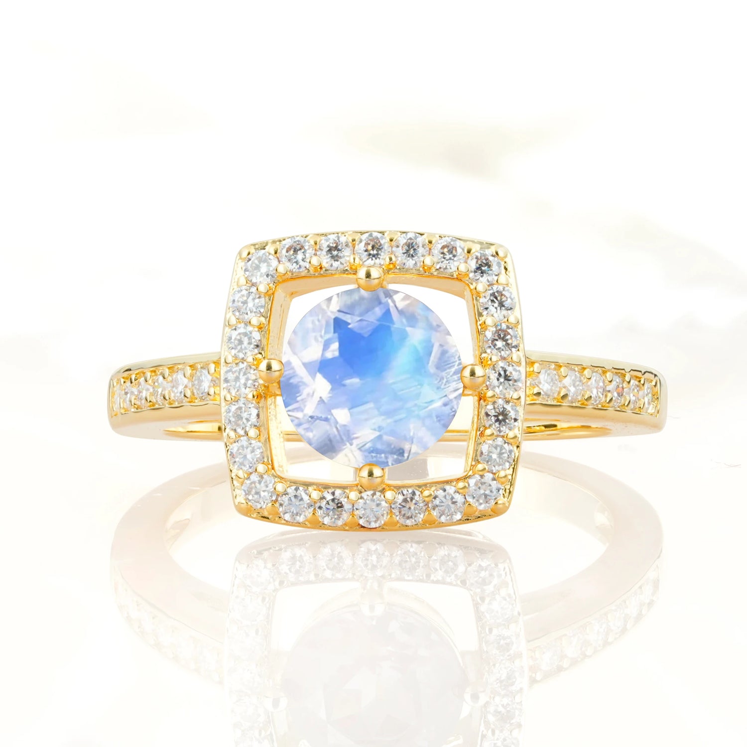 Elegant Halo Moonstone Ring with Round Cut - Ideal Anniversary Gift