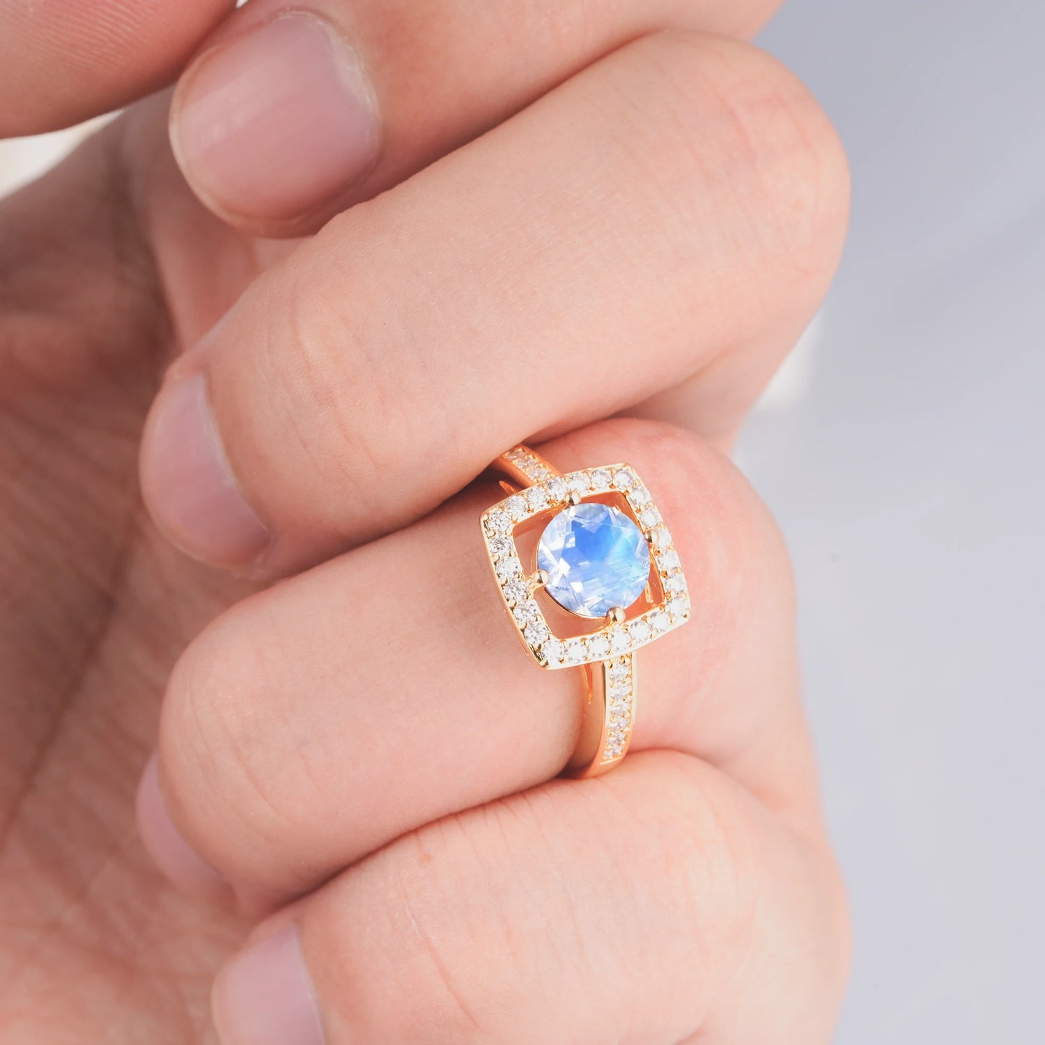 Elegant Halo Moonstone Ring with Round Cut - Ideal Anniversary Gift
