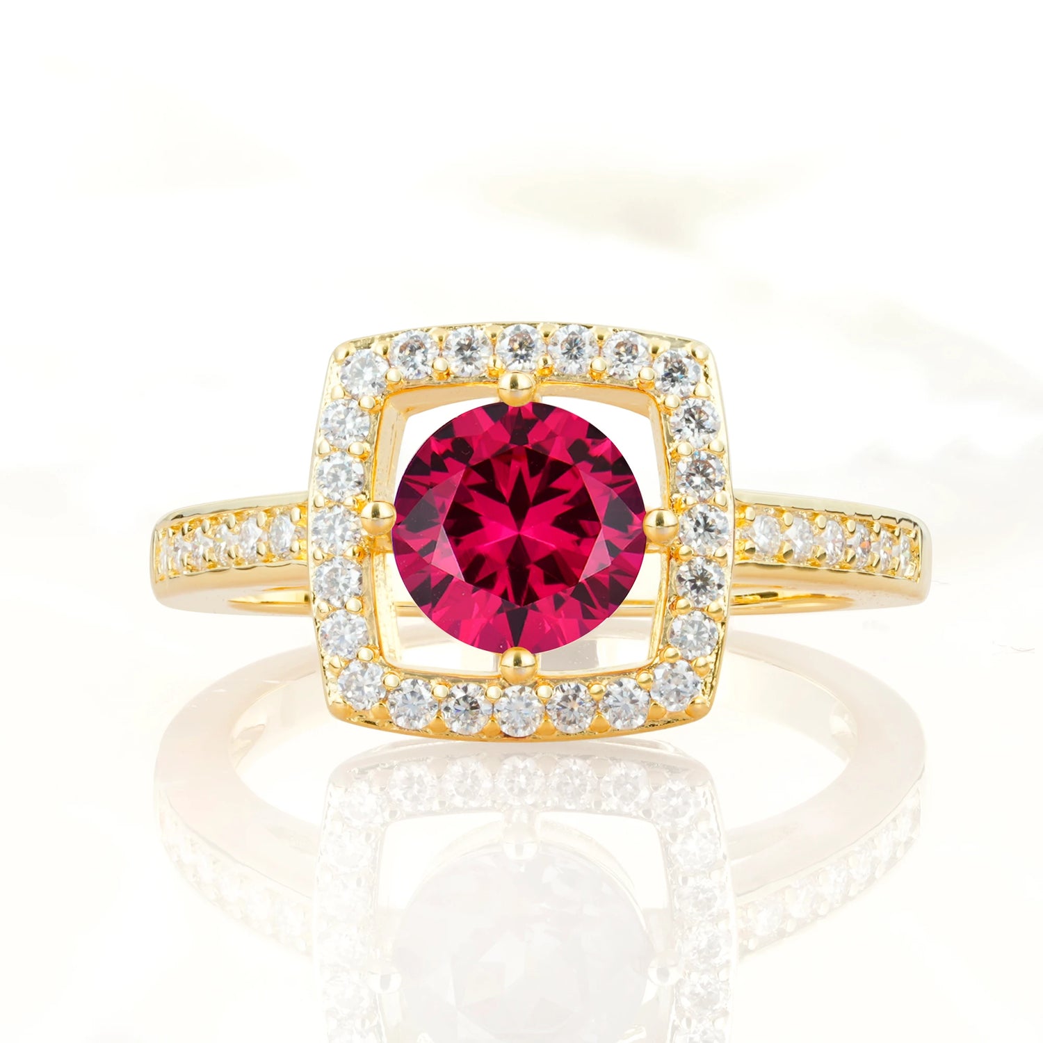 Elegant Halo Ruby Ring with Round Cut - Ideal Anniversary Gift