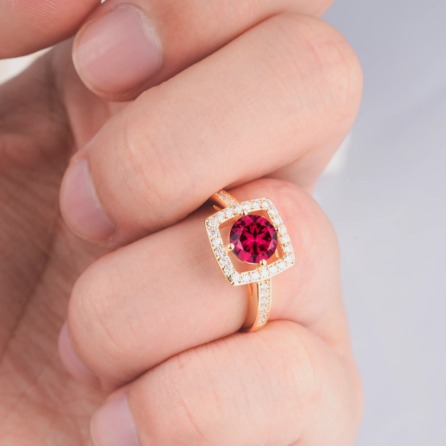 Elegant Halo Ruby Ring with Round Cut - Ideal Anniversary Gift