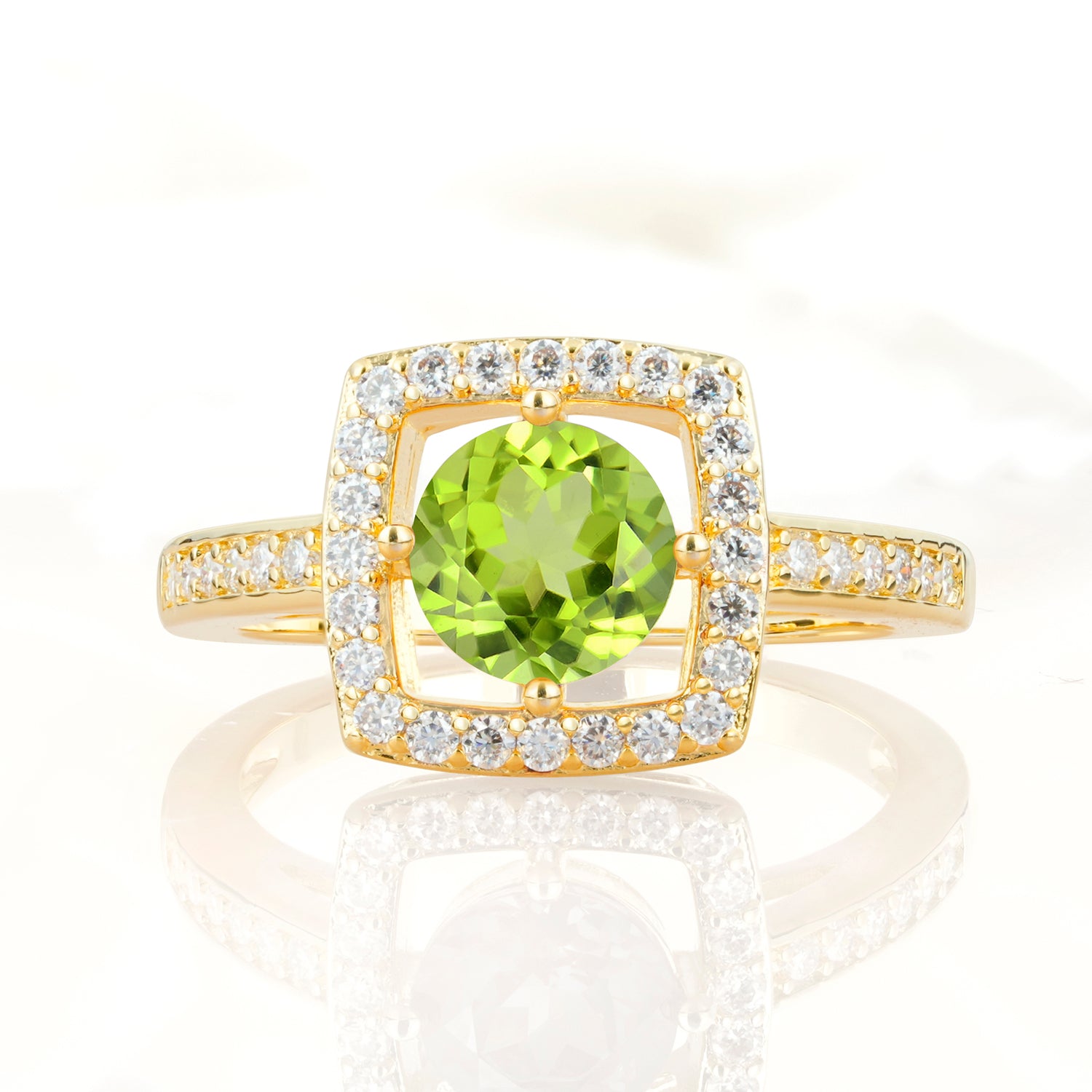 Elegant Halo Peridot Ring with Round Cut - Ideal Anniversary Gift