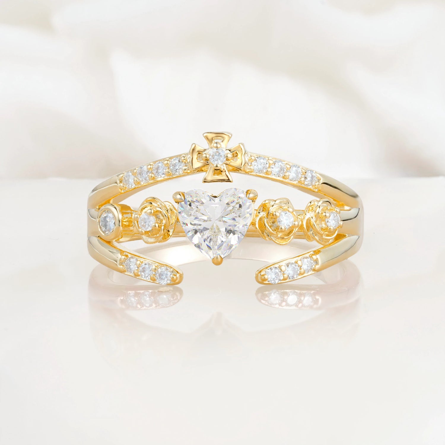 Heart Cut Claddagh Cross Moissanite Wedding Ring