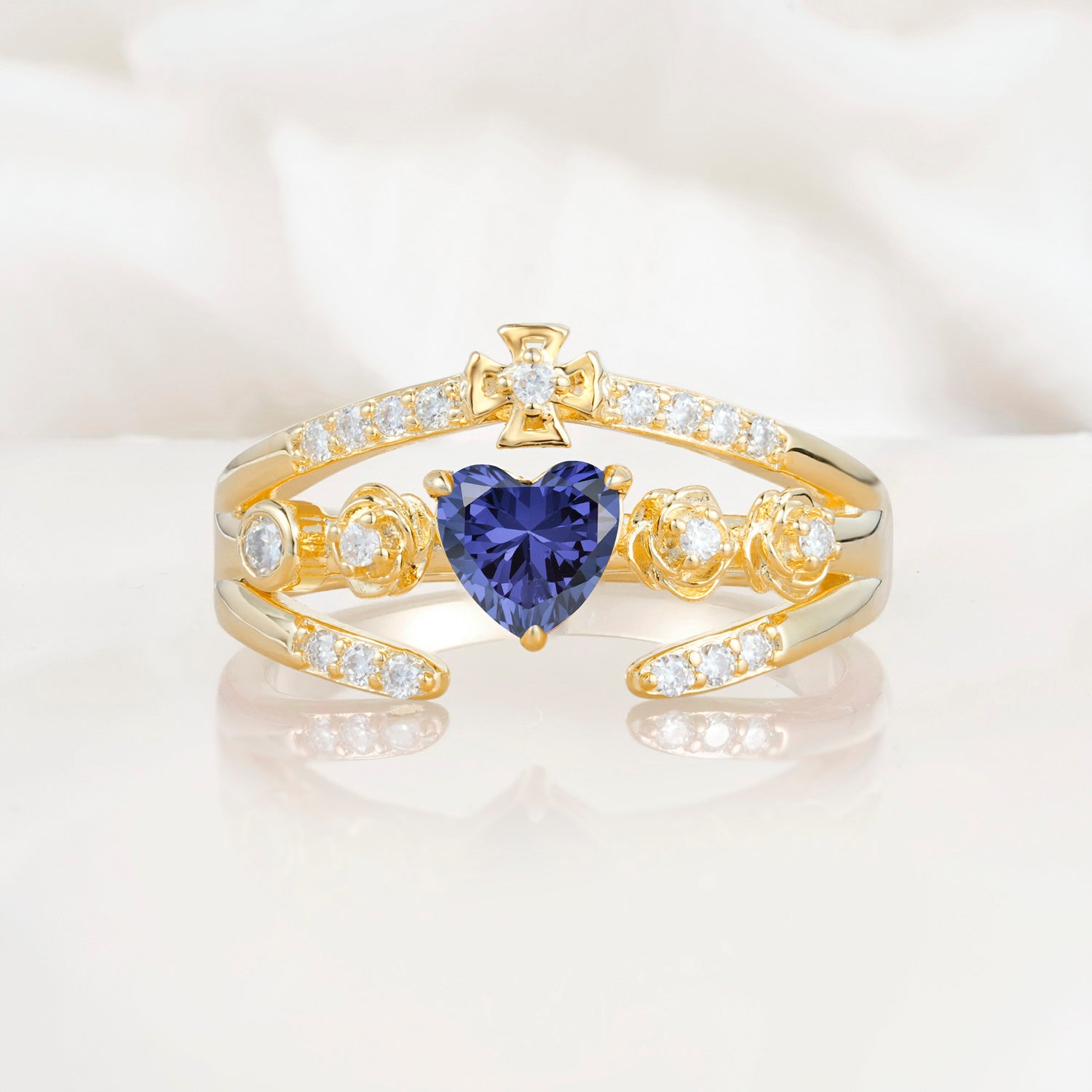 Heart Cut Claddagh Cross Tanzanite Wedding Ring