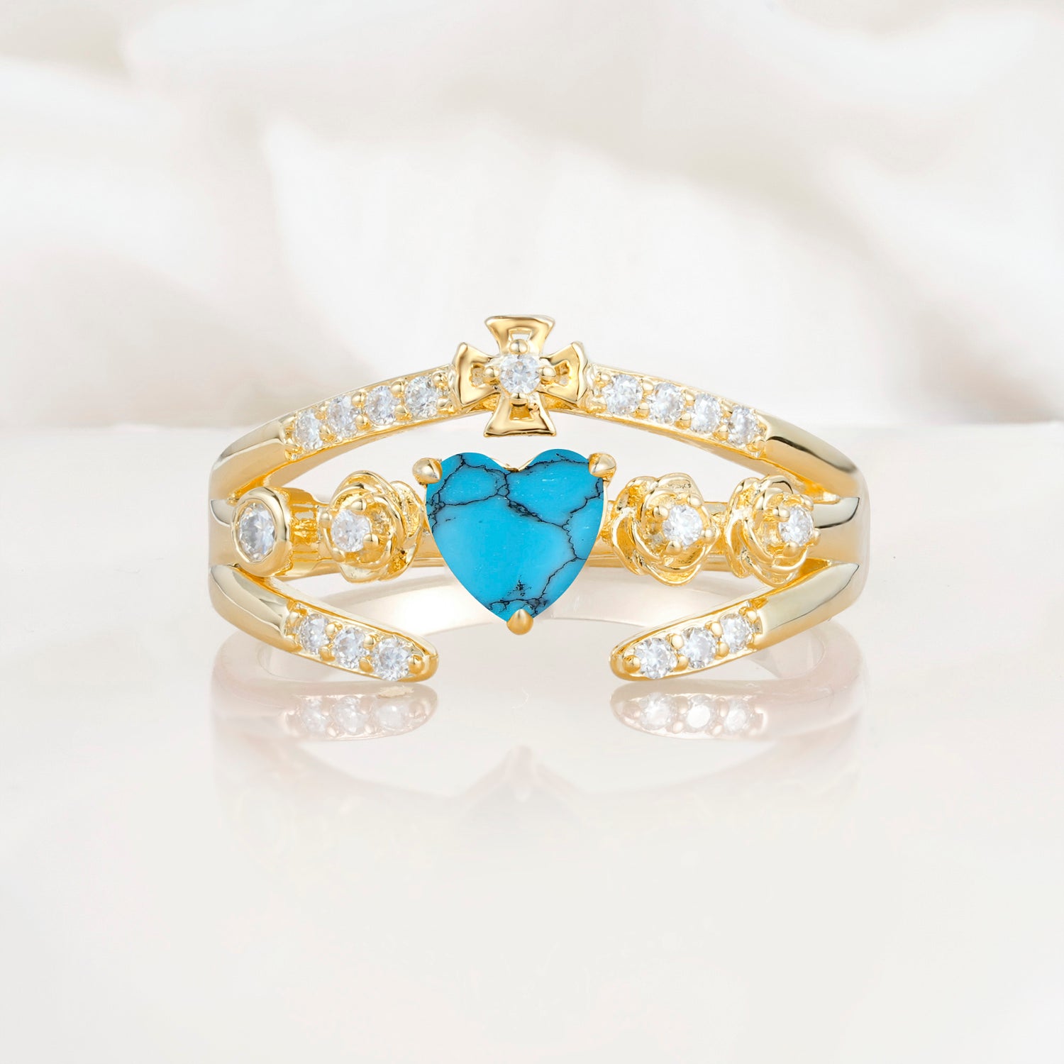 Heart Cut Claddagh Cross Turquoise Wedding Ring