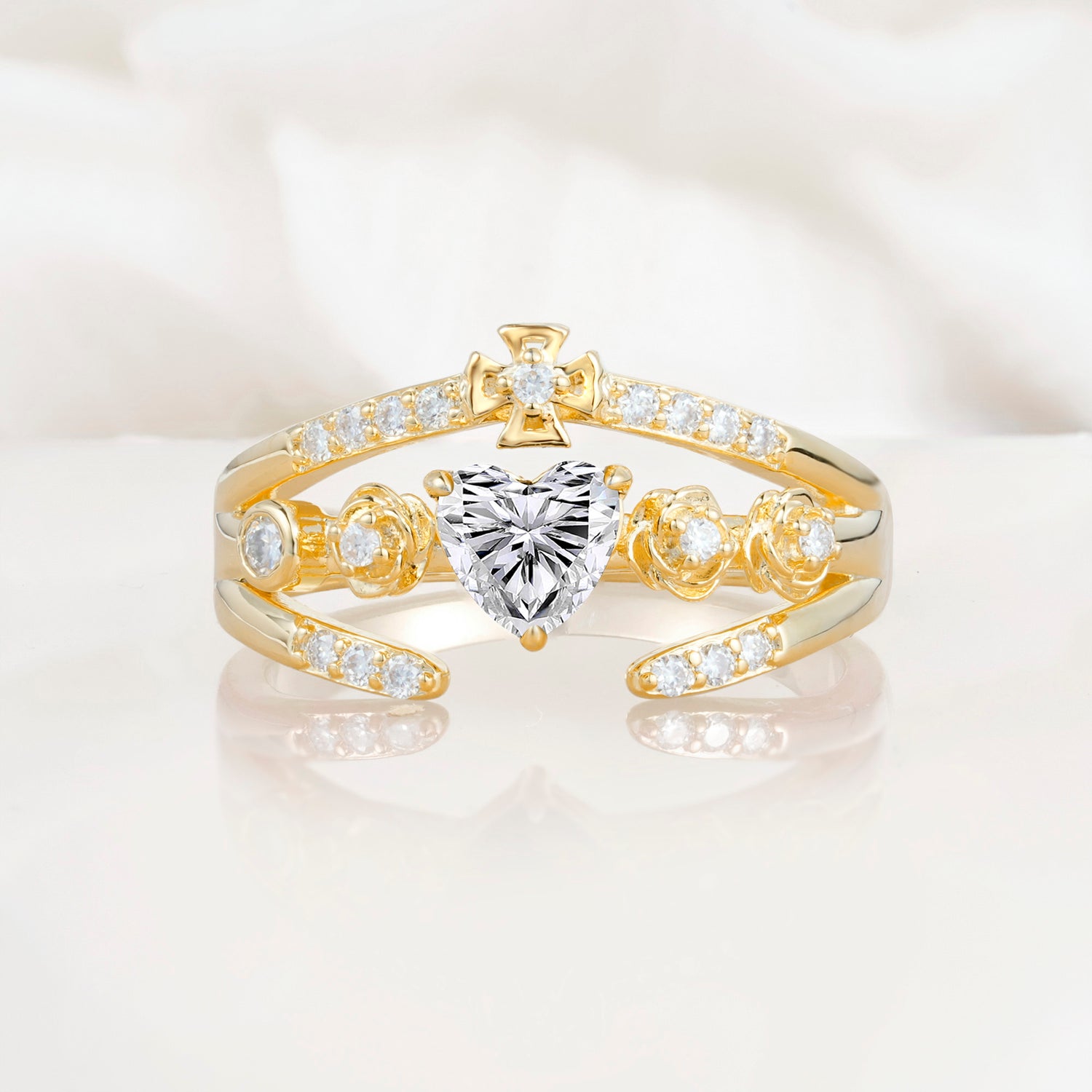 Heart Cut Claddagh Cross Lab Diamond Wedding Ring